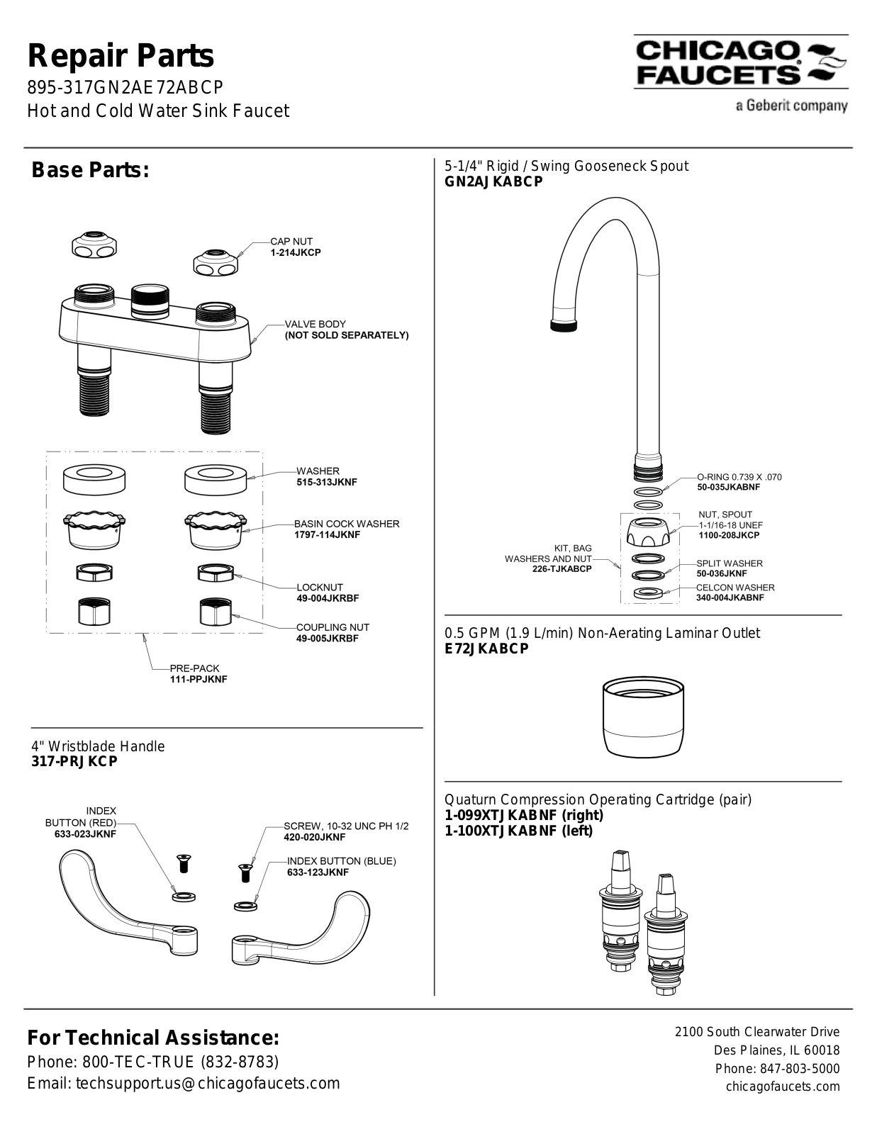 Chicago Faucet 895-317GN2AE72ABCP Parts List