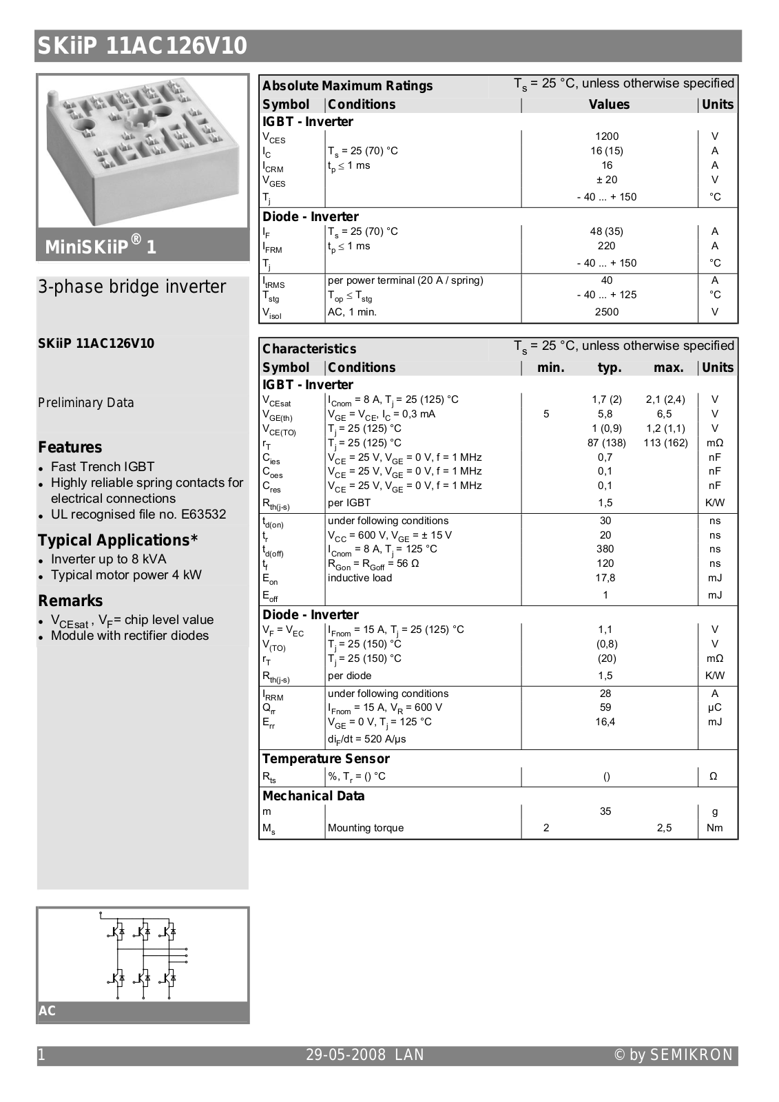 Semikron SKIIP11AC126V10 Data Sheet