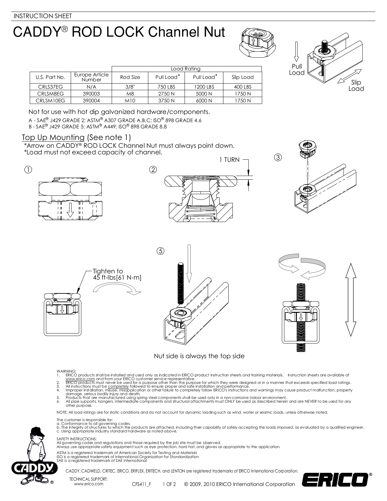 ERICO CADDY ROD LOCK Channel Nut User Manual