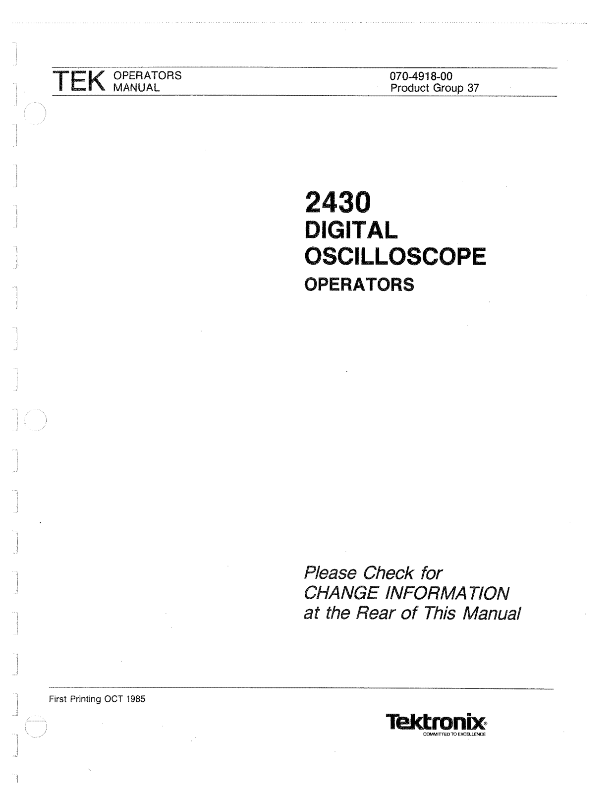 Tektronix 2430 Operator Manual