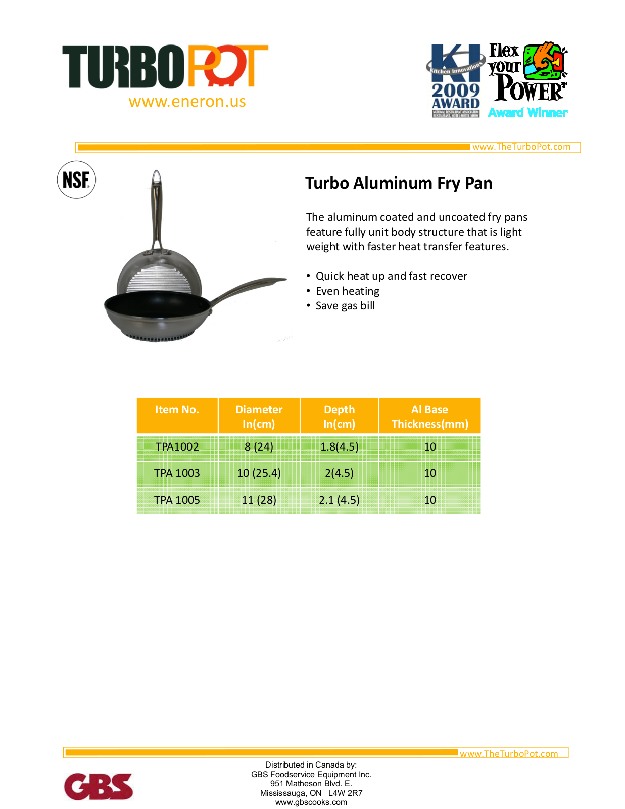 GBS FOOD SERVICE EQUIPMENT TPA1002 User Manual