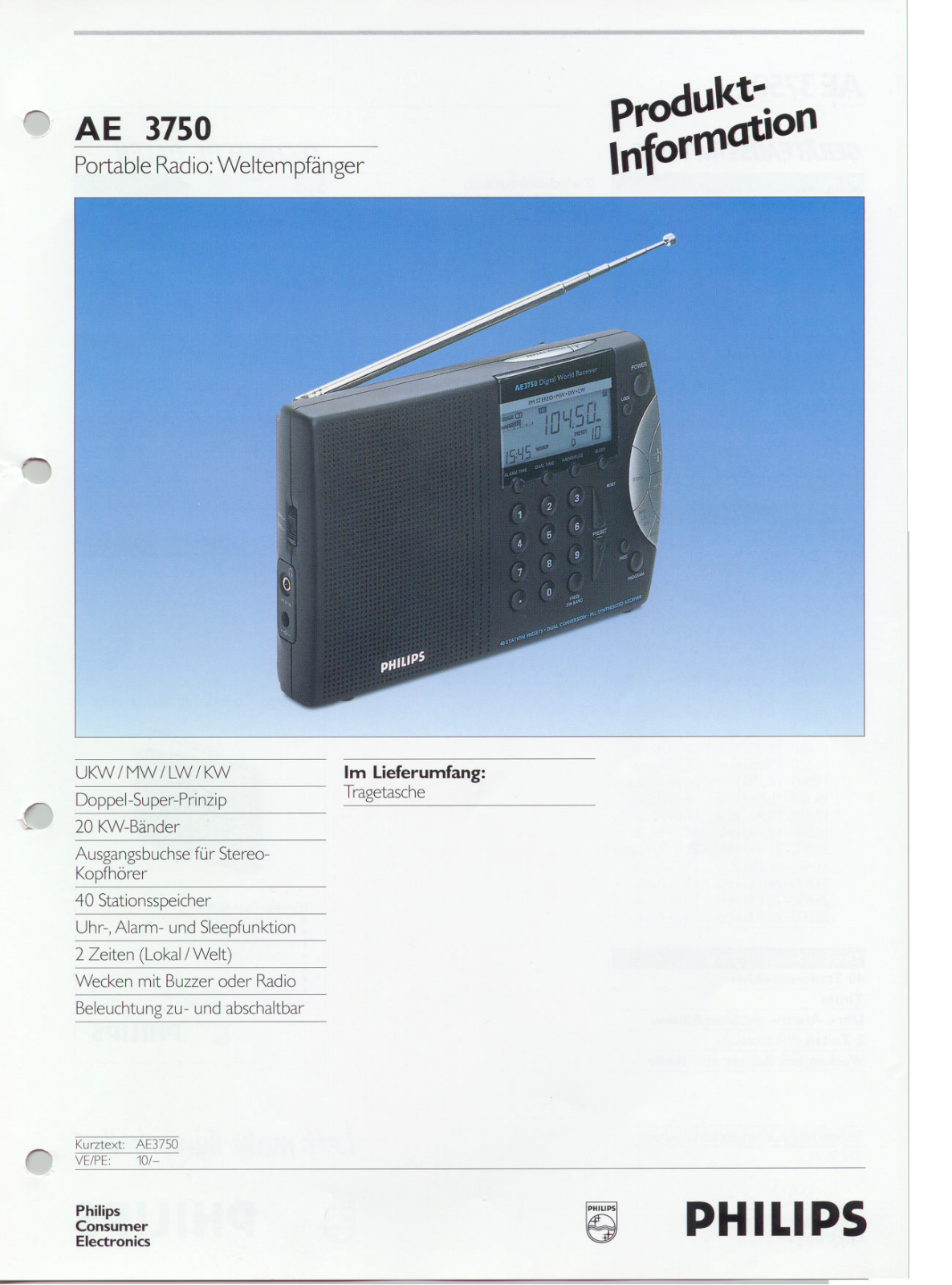 Philips AE3750 User Manual