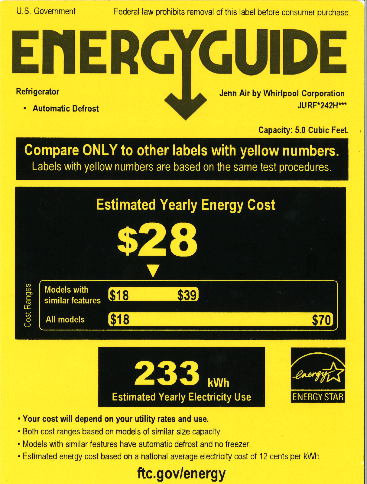 JennAir JURFR242HM, JURFL242HX Energy manual