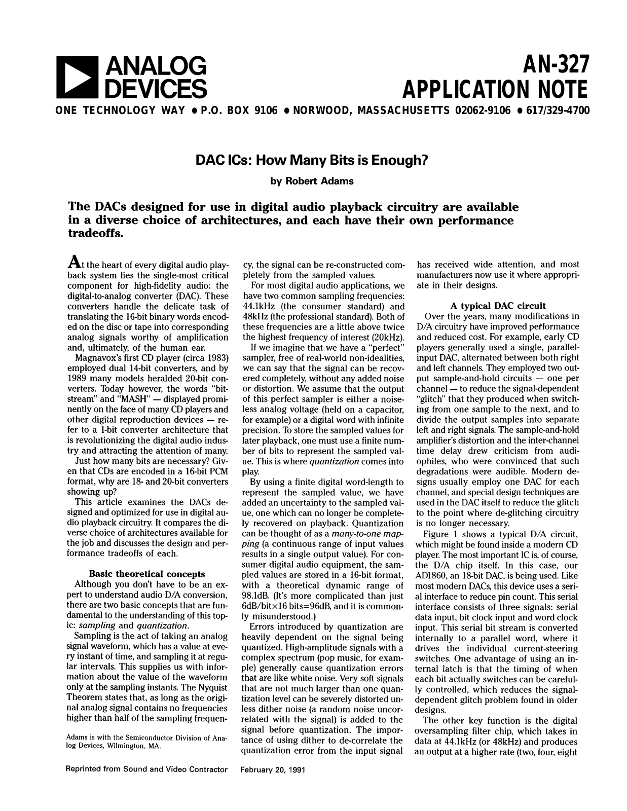 ANALOG DEVICES AN-327 Service Manual