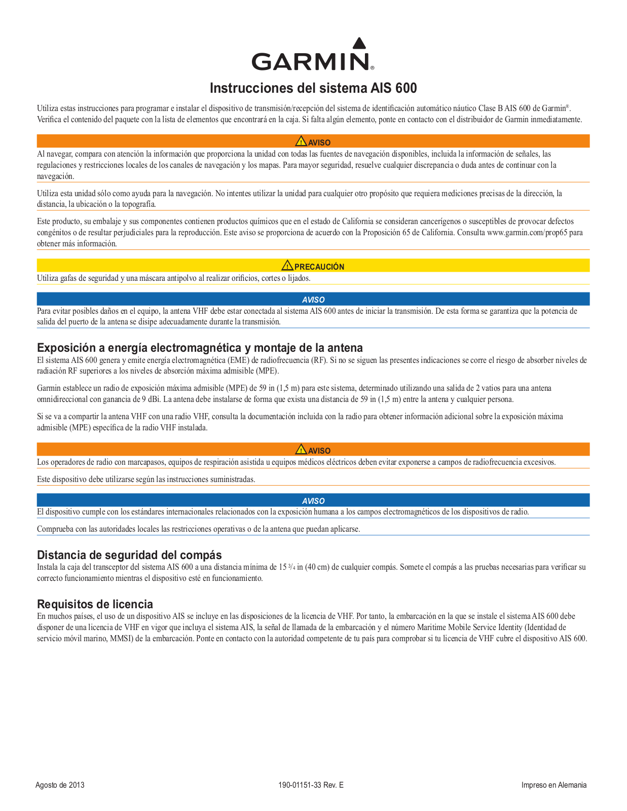 Garmin AIS 600 Installation manual