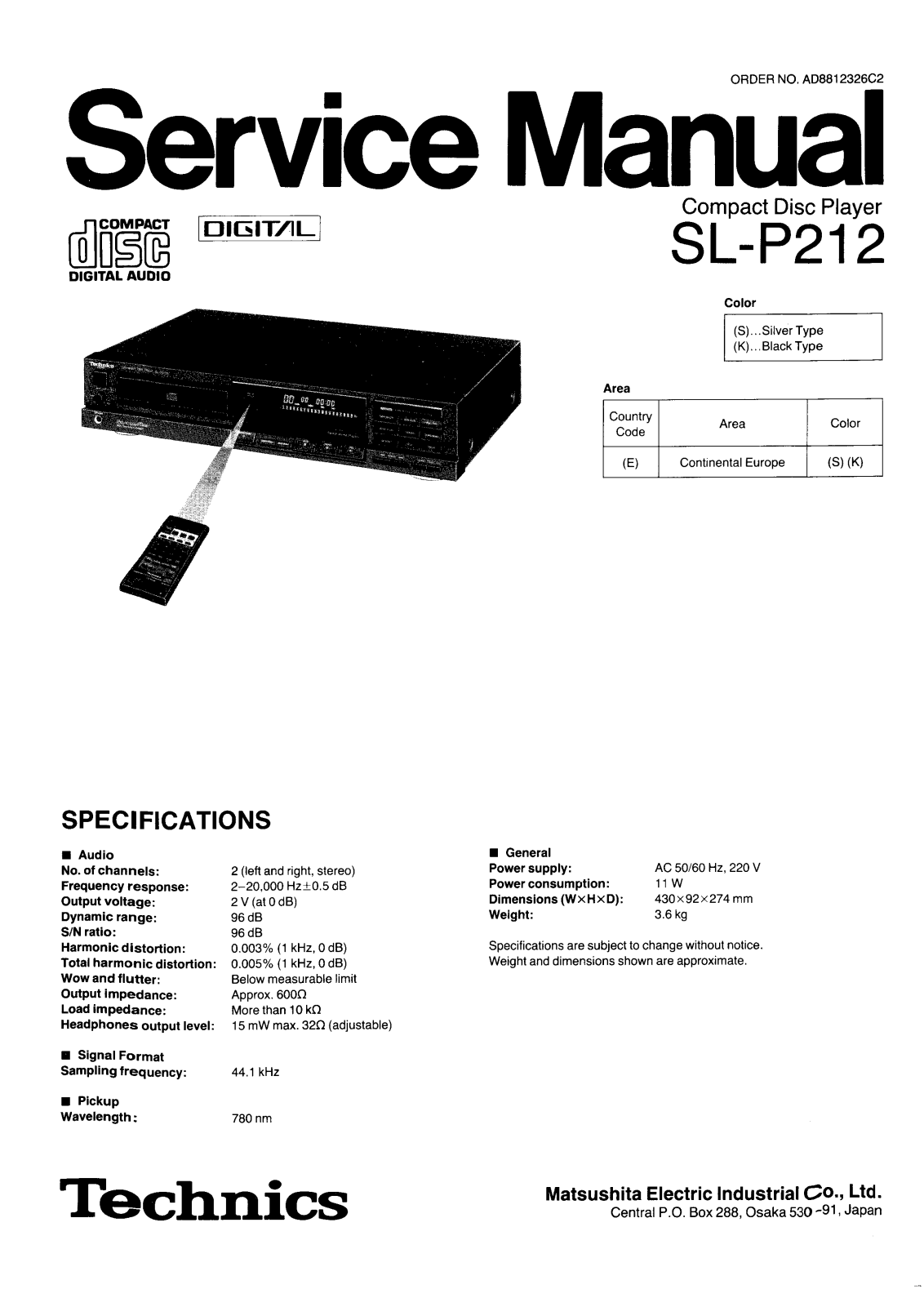 Technics SLP-212 Service manual