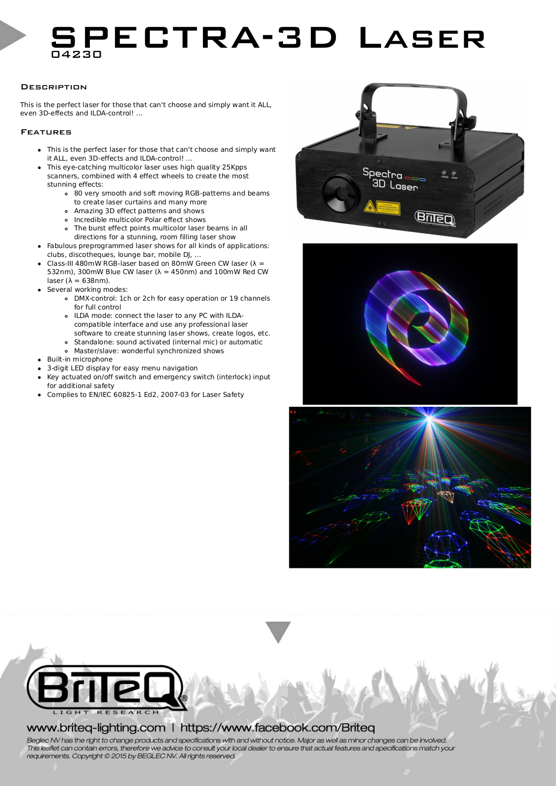 Briteq Spectra-3D Laser Technical data