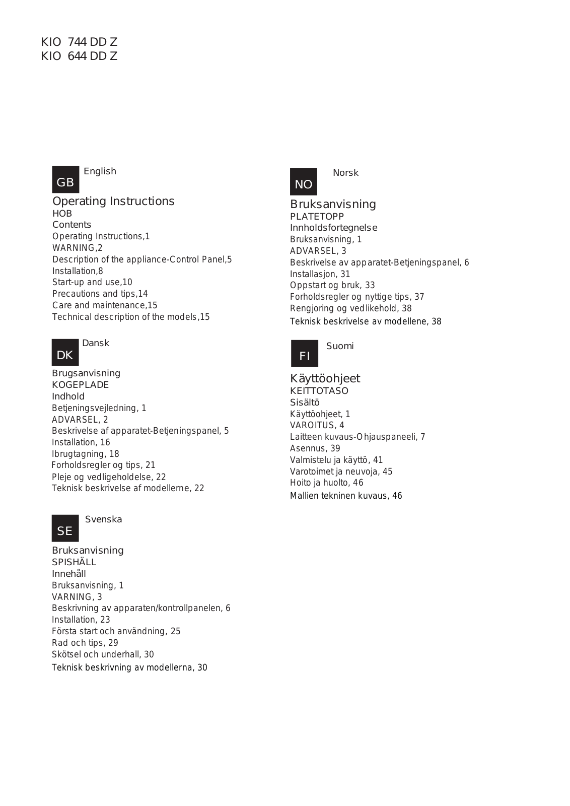 Hotpoint Ariston KIO 744 DD Z, KIO 644 DD Z User Manual