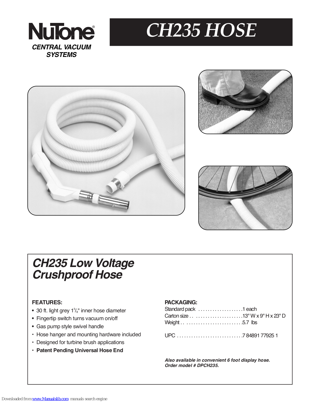 NuTone CH235 HOSE User Manual