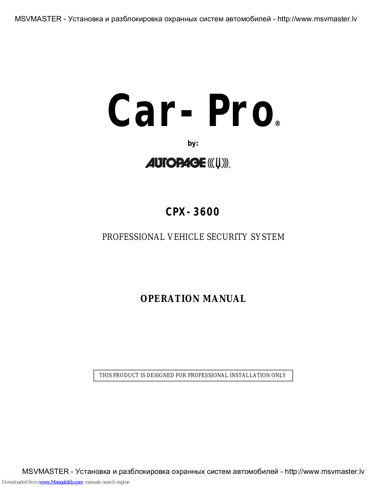 Autopage Car-Pro CPX-3600 Operation Manual