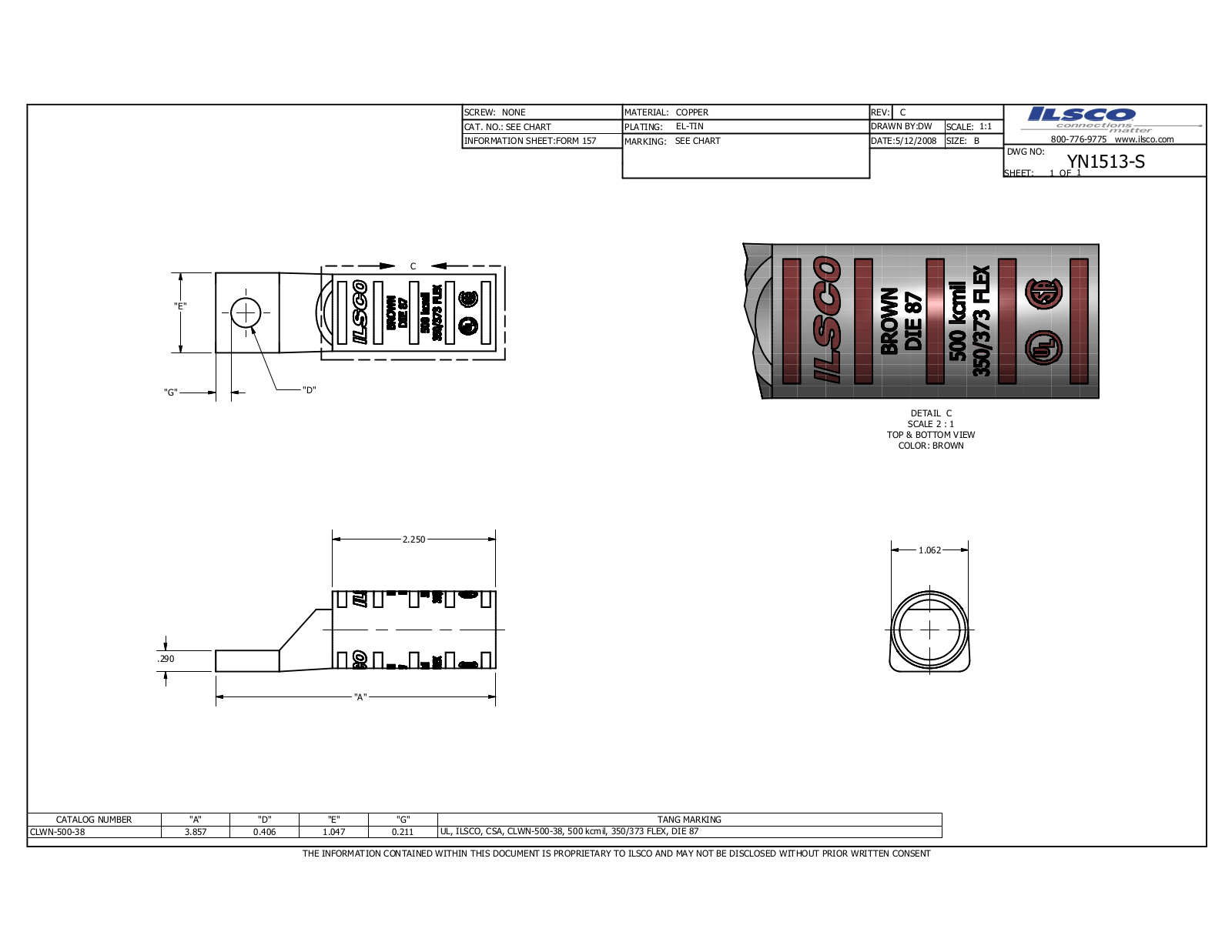 Ilsco CLWN-500-38 Data sheet