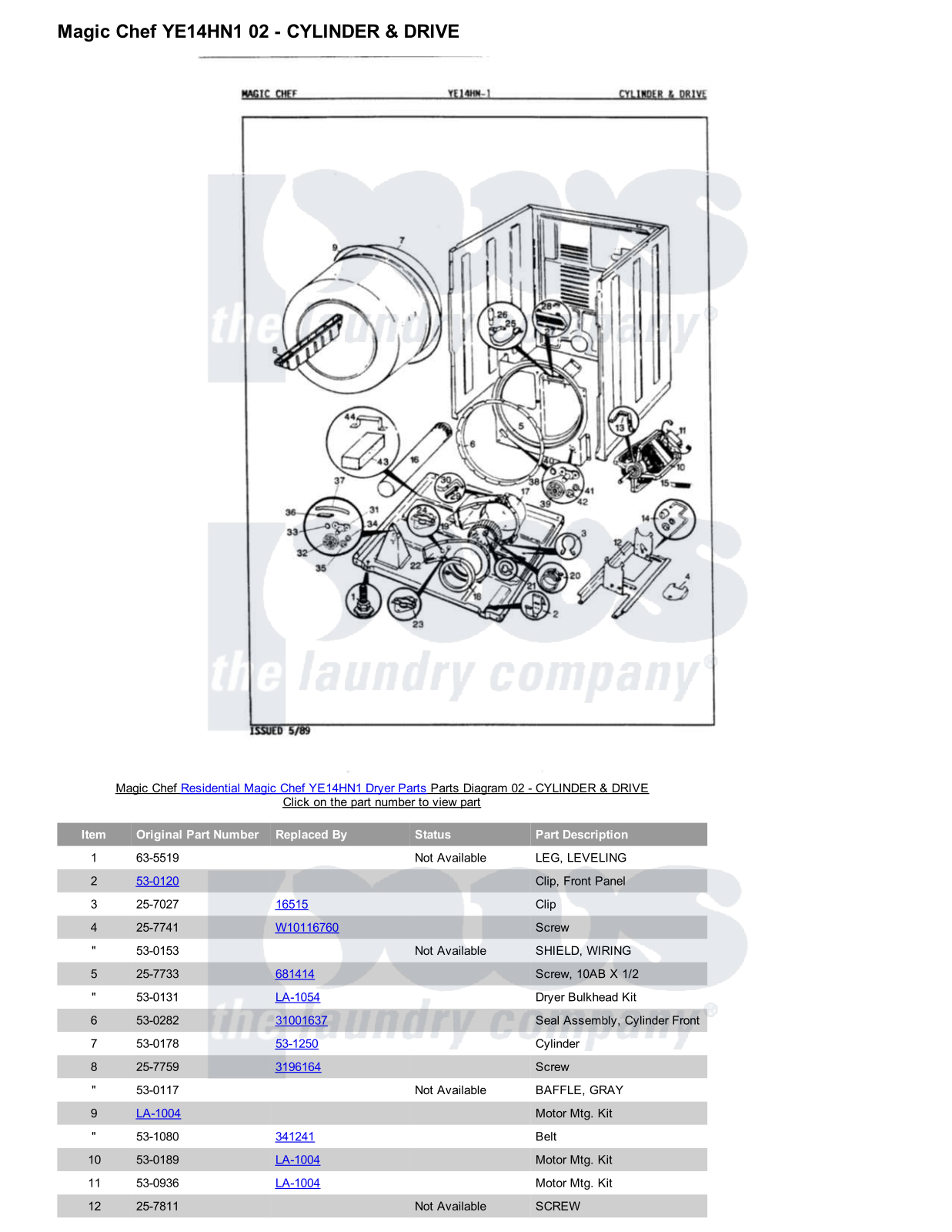 Magic Chef YE14HN1 Parts Diagram