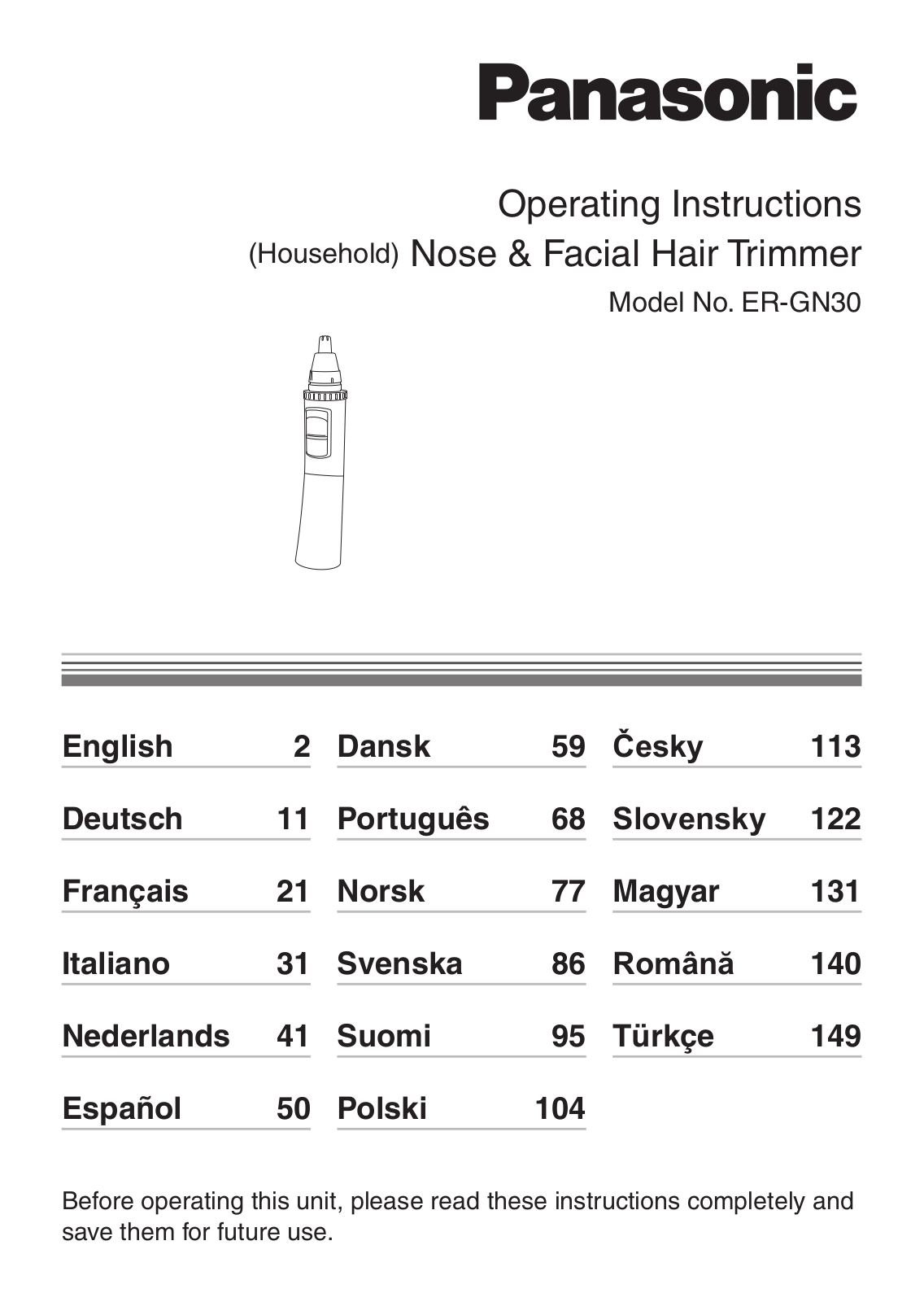 Panasonic ERGN30 User Manual