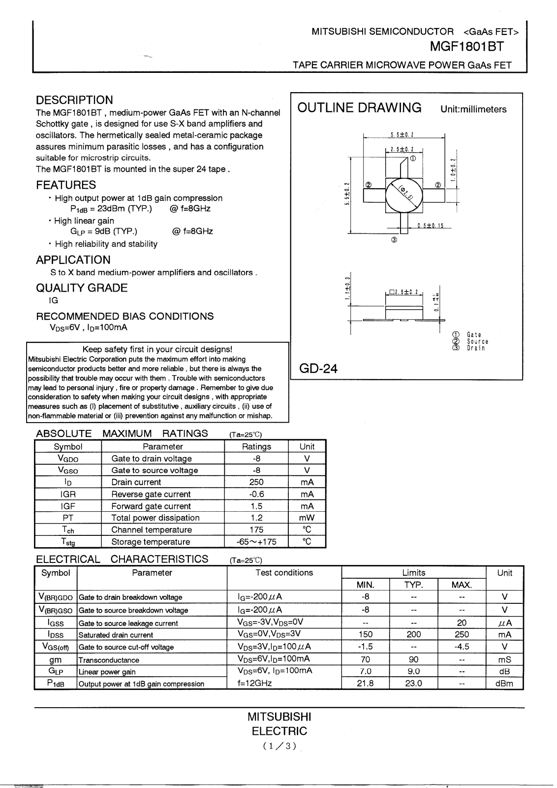 Mitsubishi MGF1001BT Datasheet