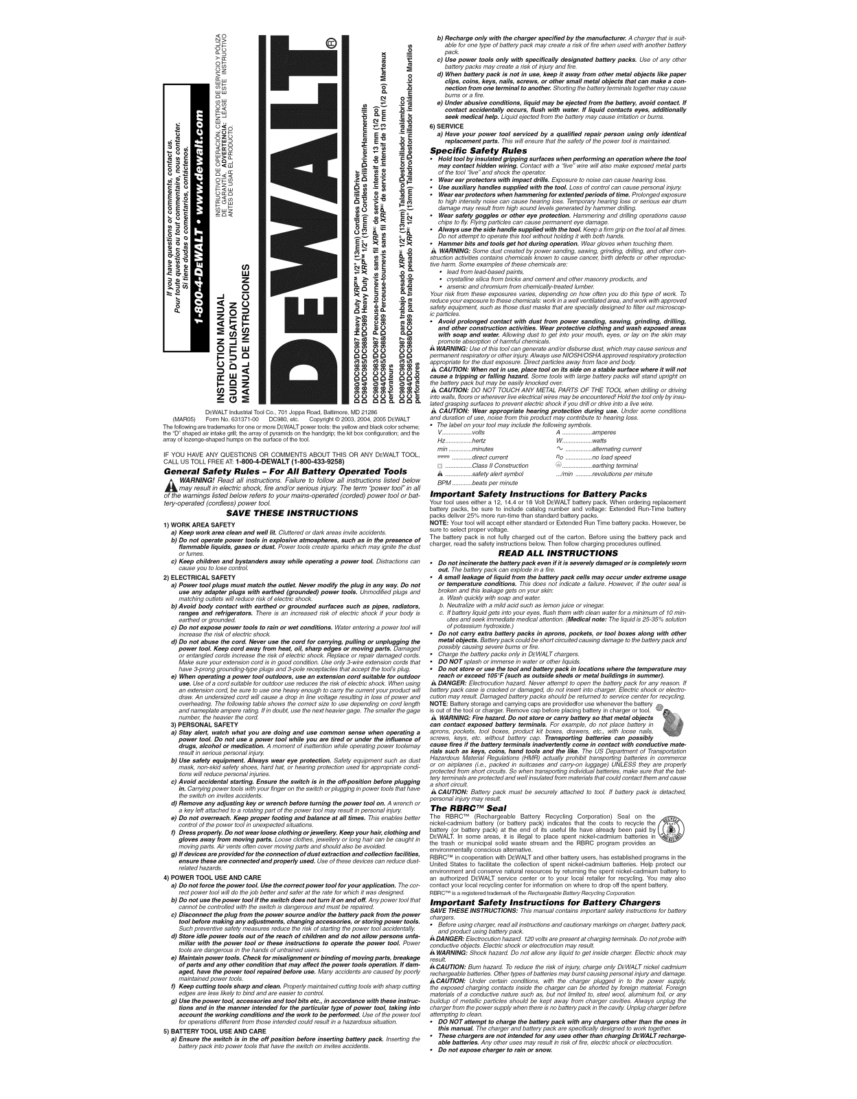 DeWalt DC984VA TYPE 1 Owner’s Manual