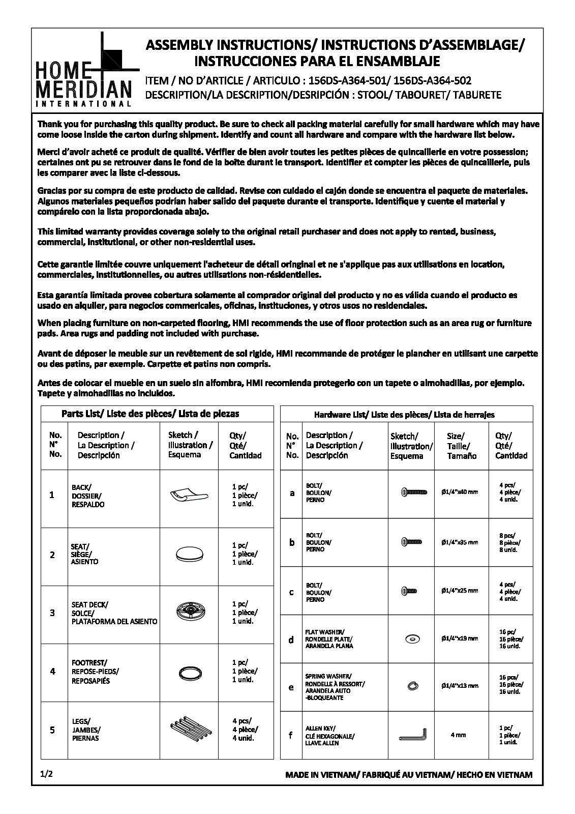 HomeFare 156DSA364502 Assembly Guide