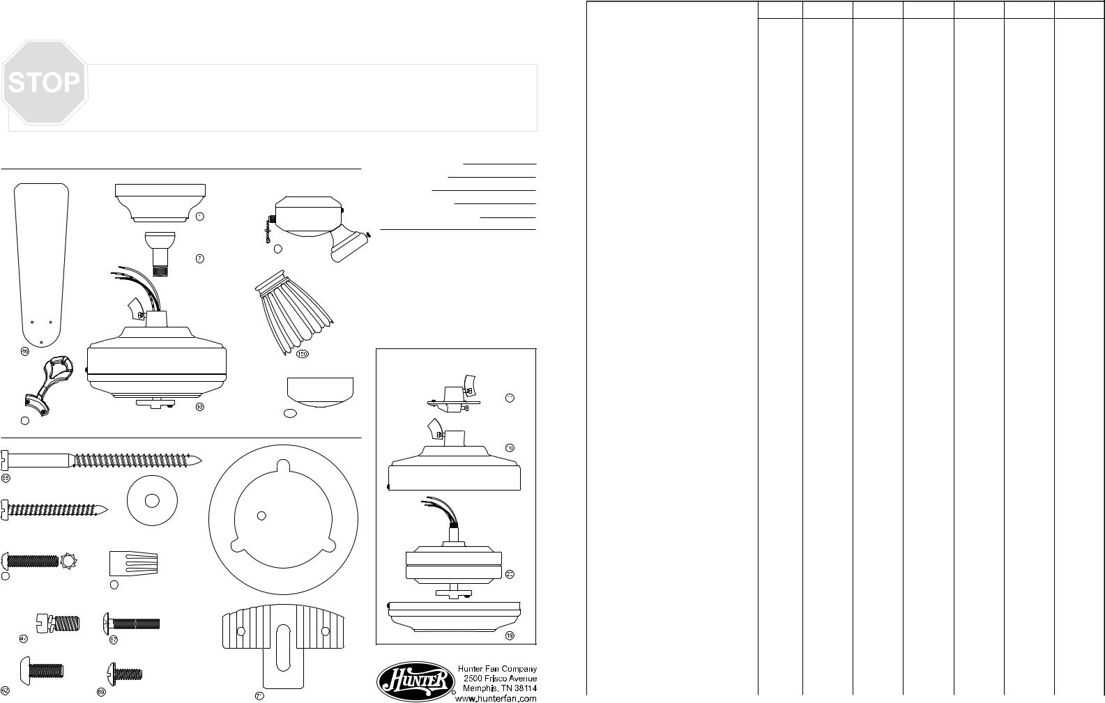 Hunter 25702 Parts Guide