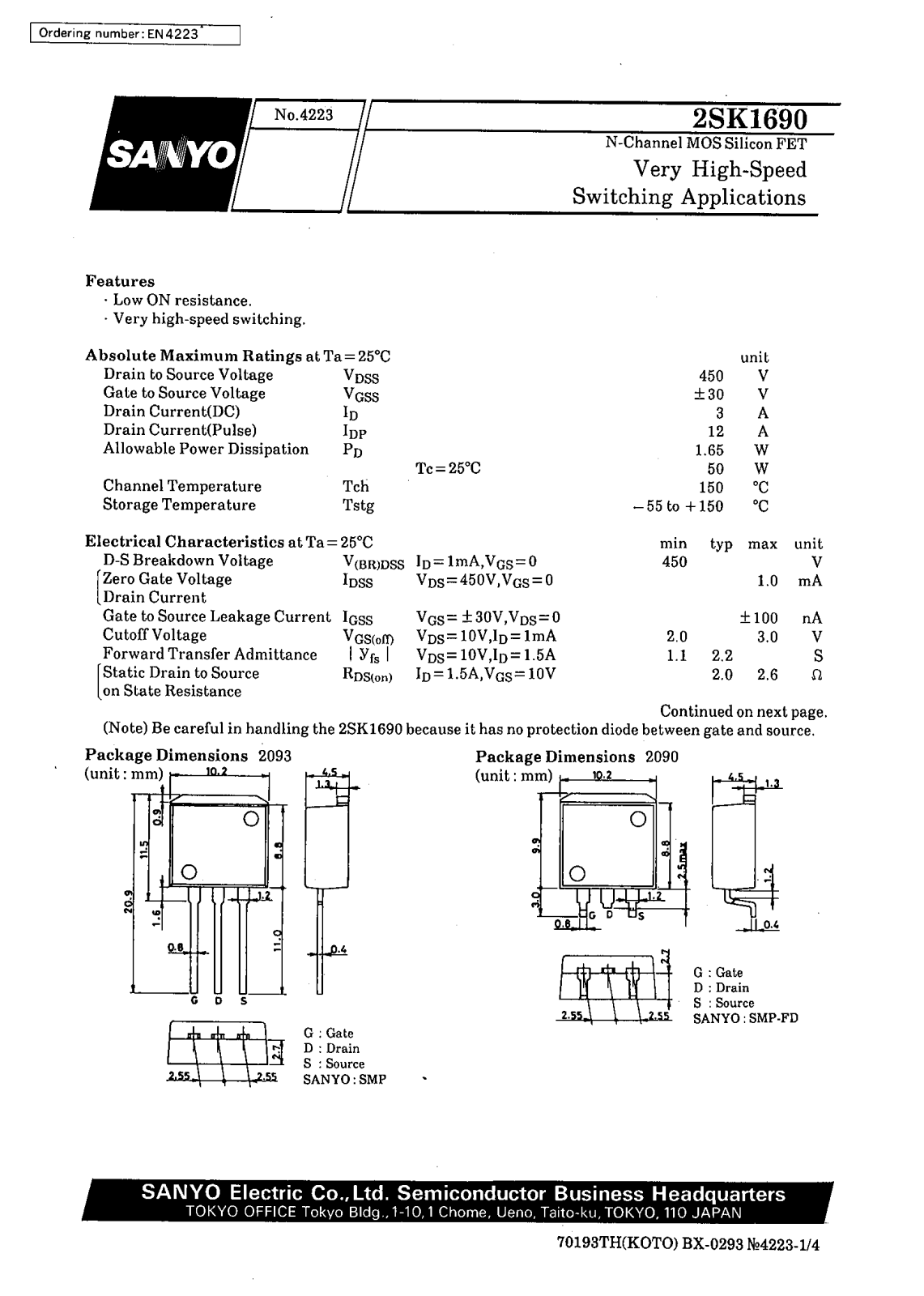 SANYO 2SK1690 Datasheet