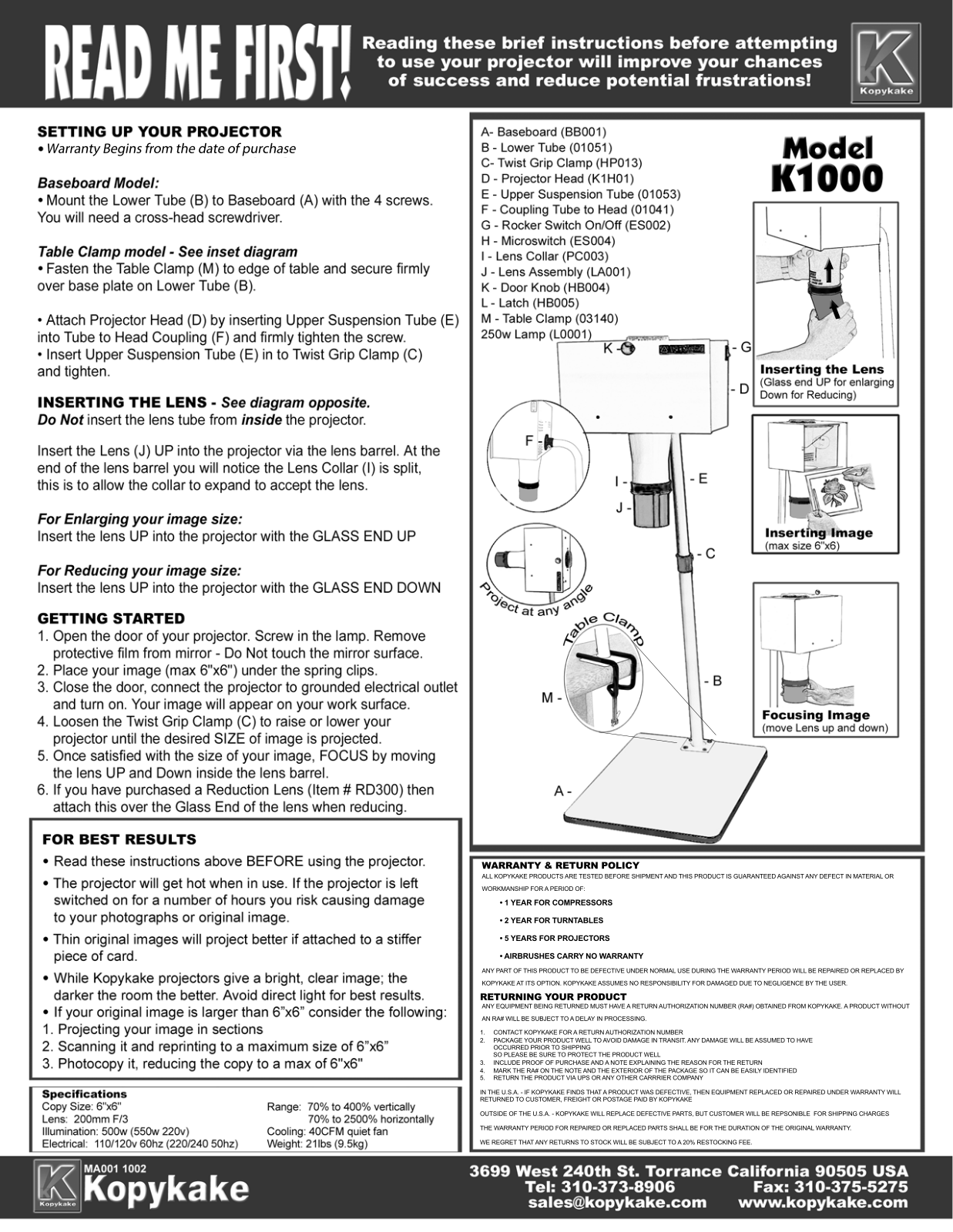 Kopykake K1000 Installation  Manual