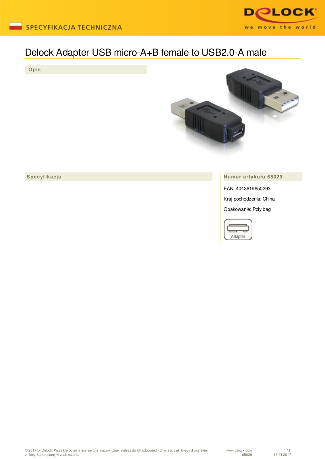 DeLOCK USB micro-B plug-A adapter User Manual