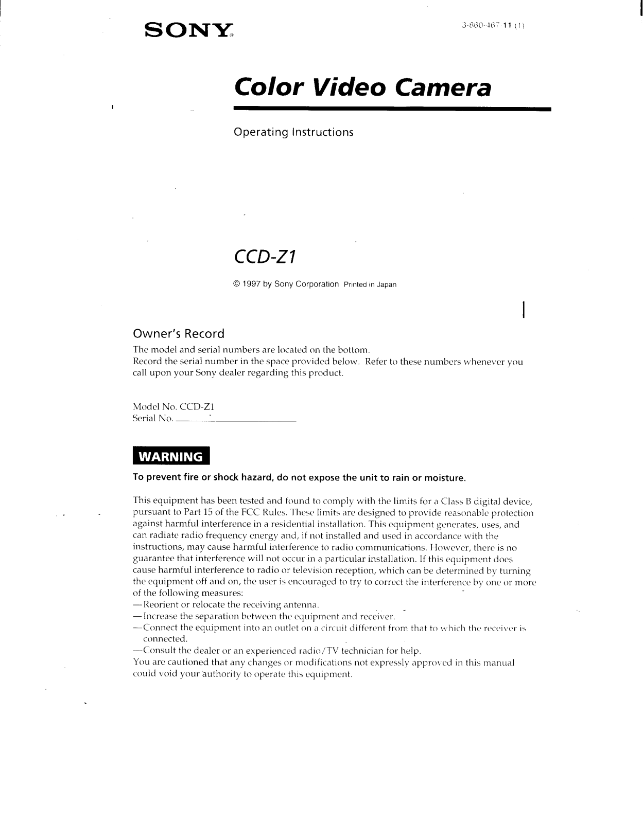 Sony CCD-Z1 User Manual