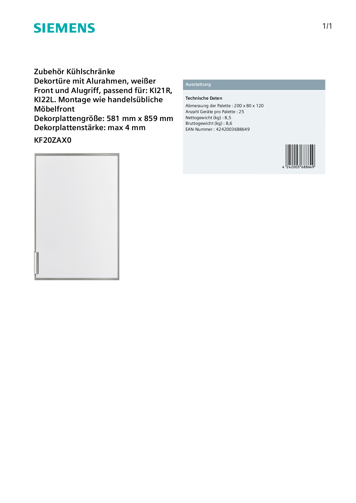 Siemens KF20ZAX0 User Manual