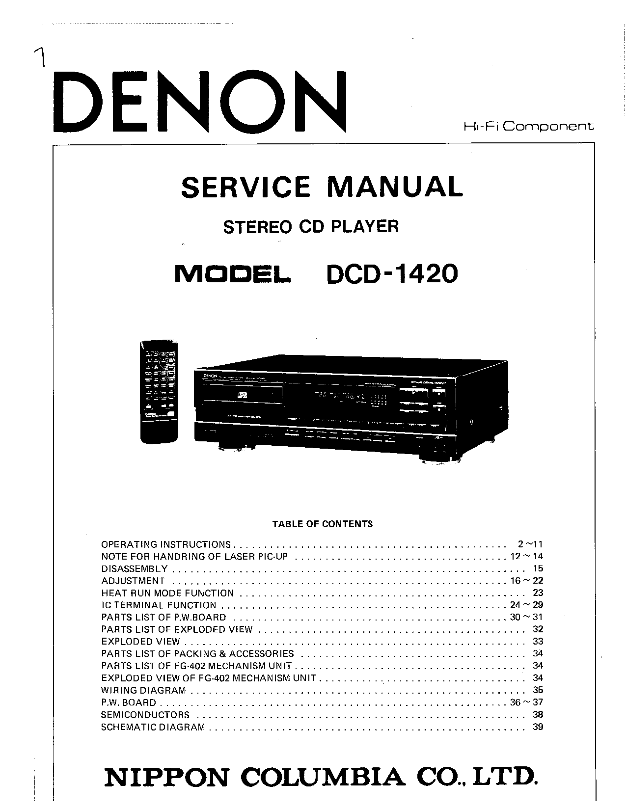 Denon DCD-1420 Service Manual