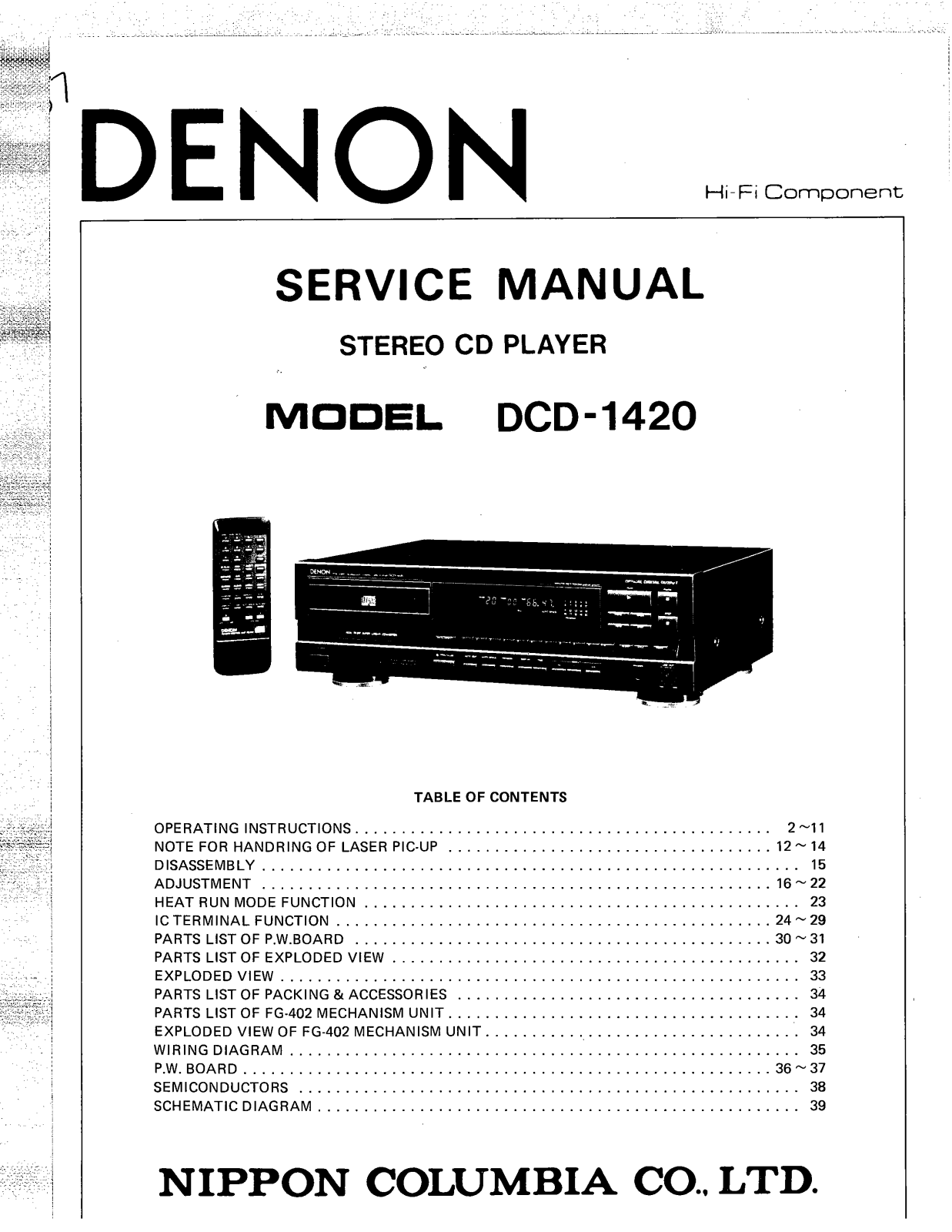 Denon DCD-1420 Service Manual