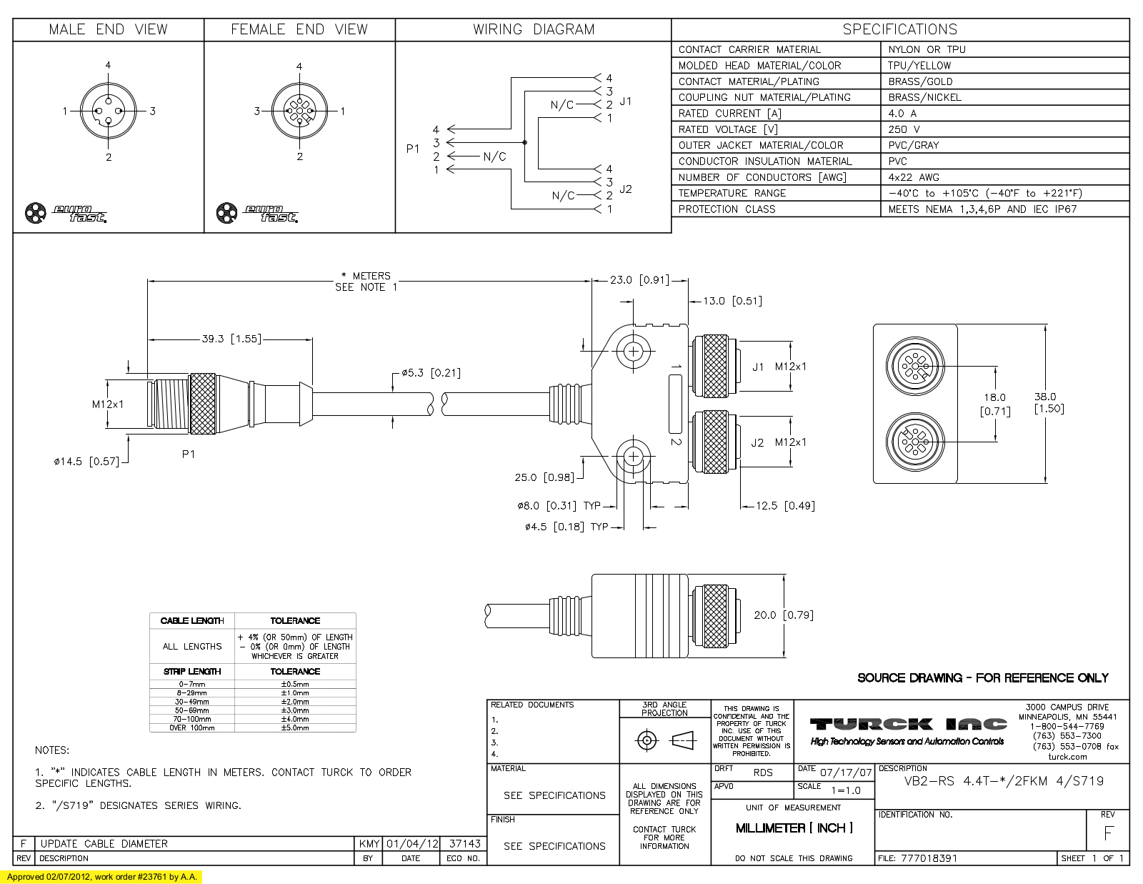 Turck VB2-RS4.4T-0.2/2FKM4/S719 Specification Sheet