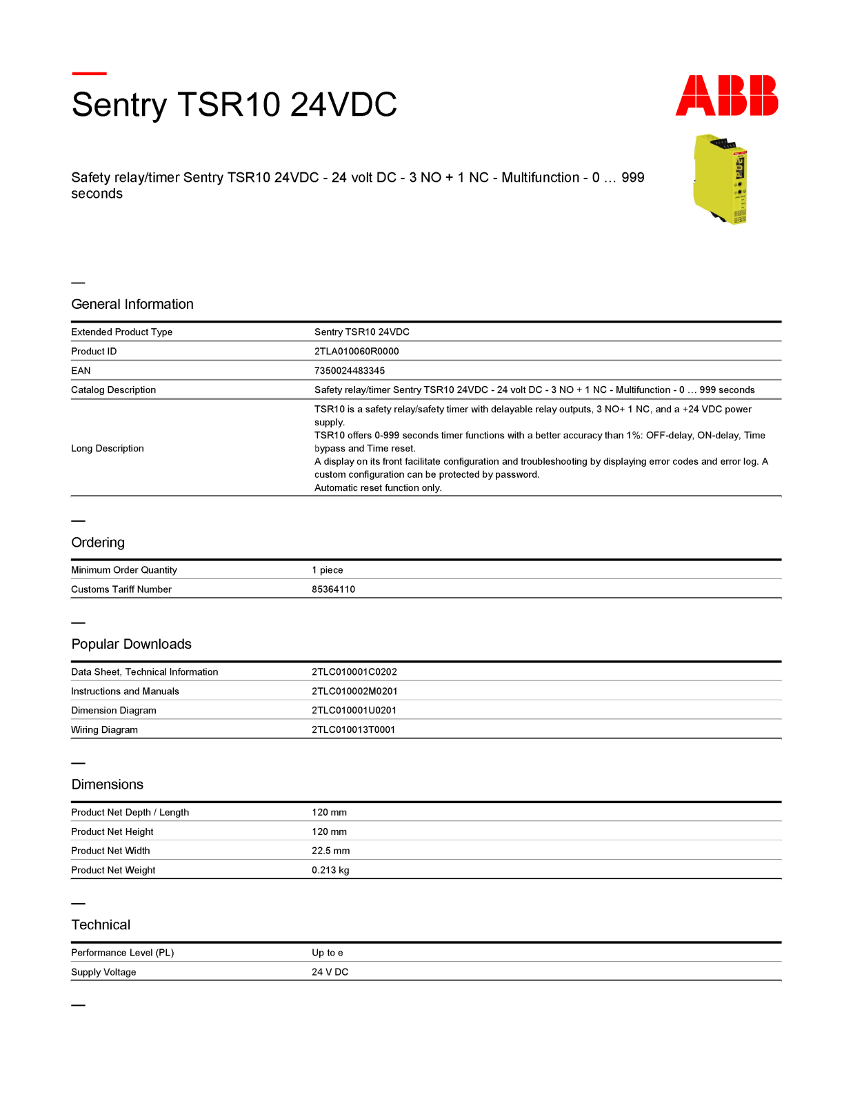 Jokab Safety TSR10 24VDC Data Sheet