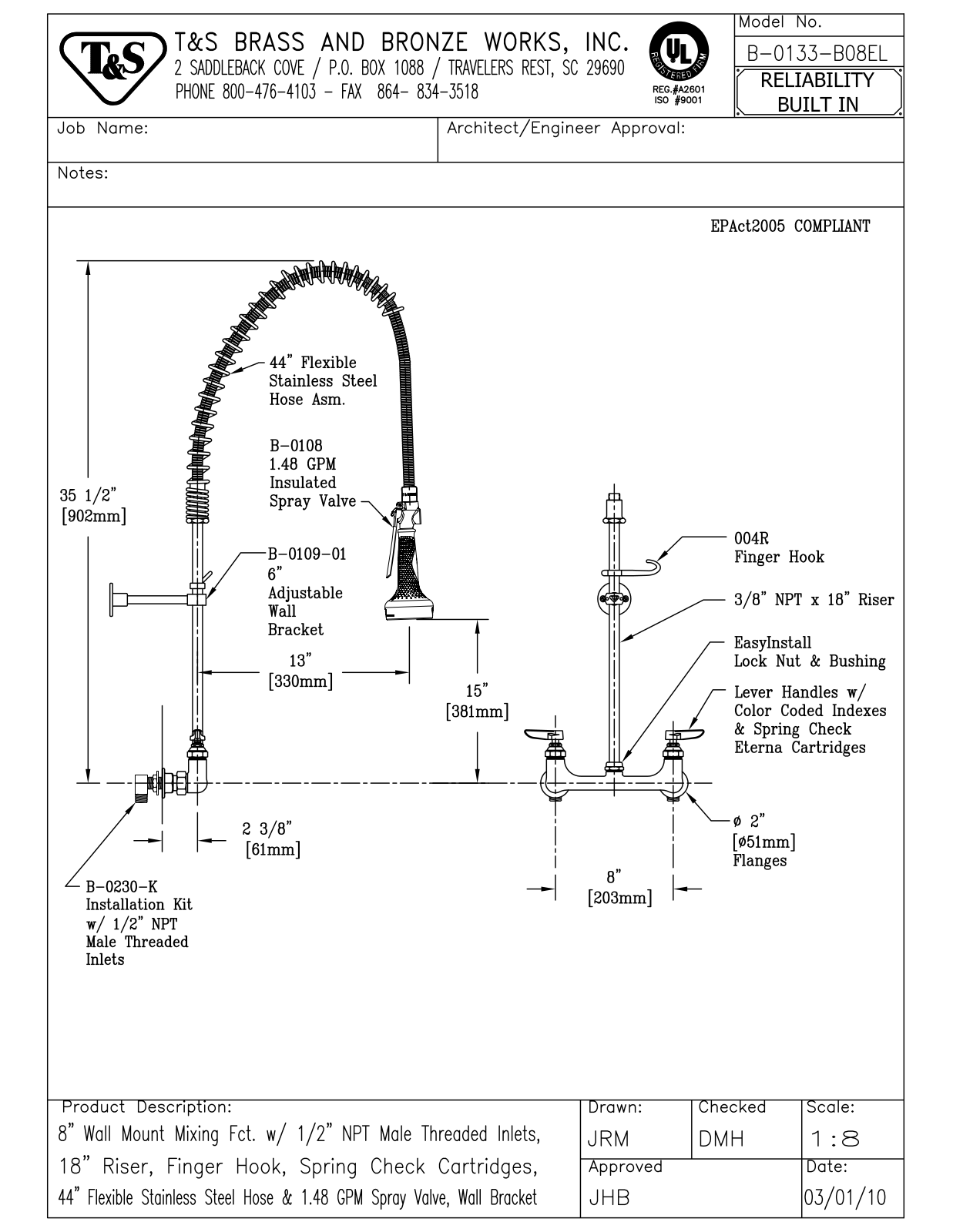 T&S Brass B-0133-B08EL User Manual