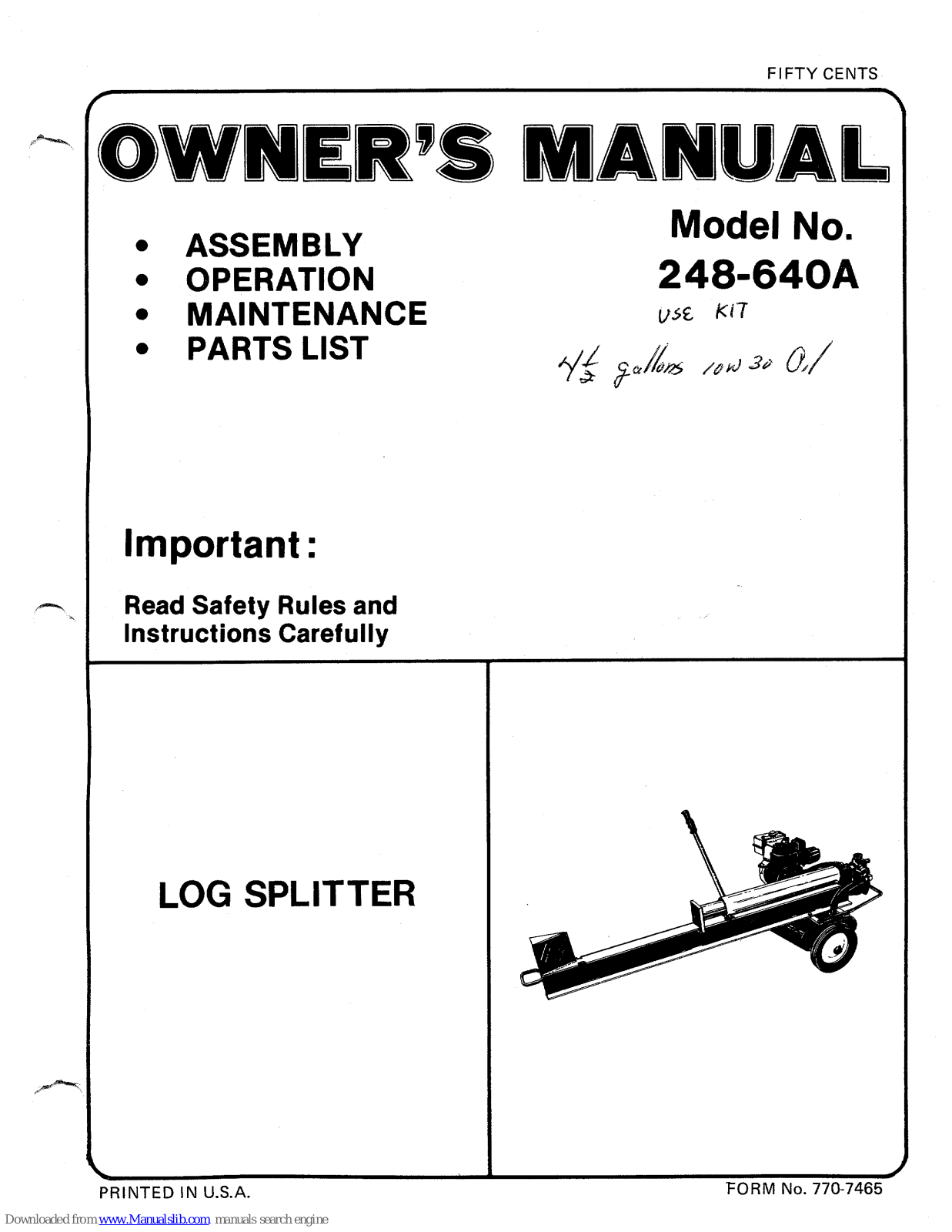 MTD 248-604A, 248-640A Owner's Manual