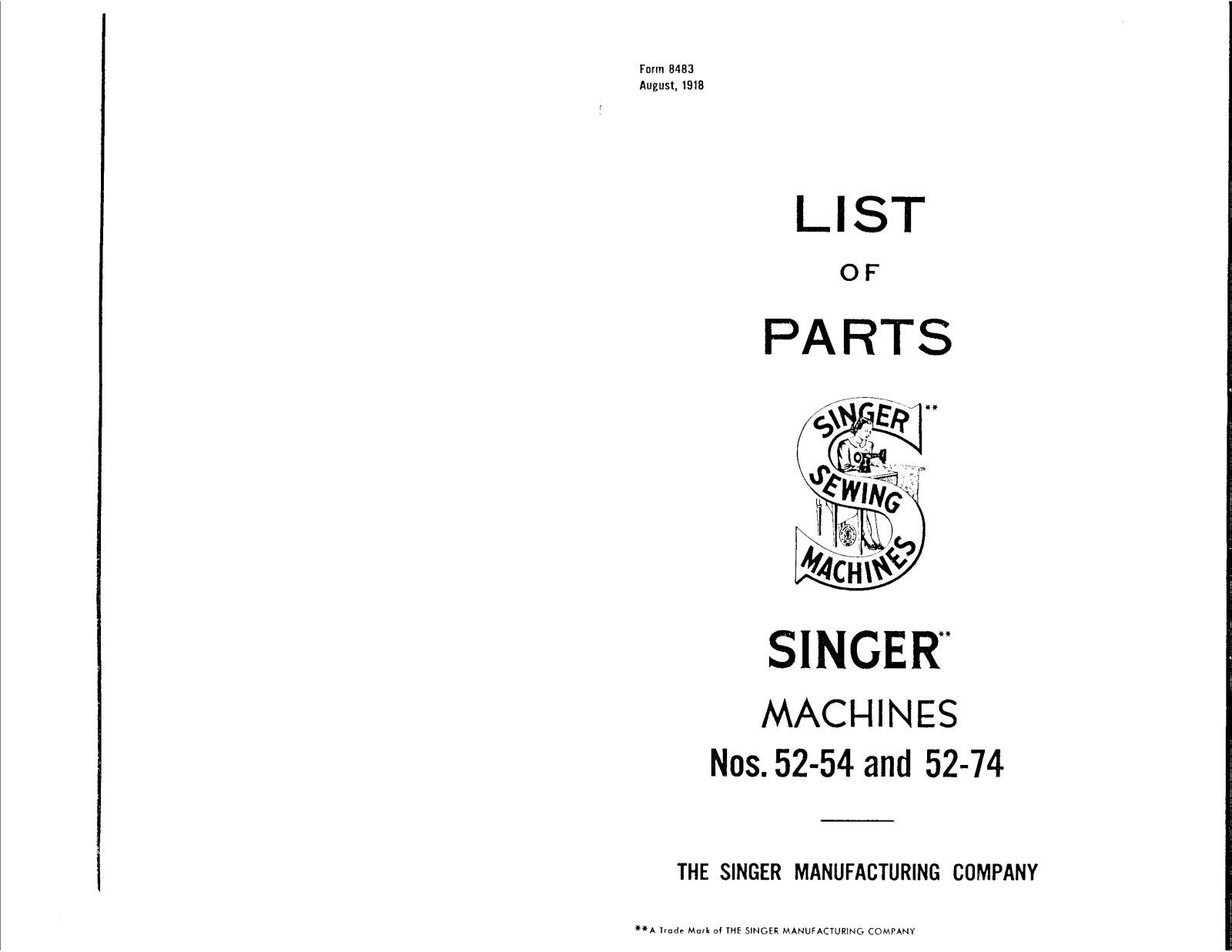 Singer 52-74, 52-54 User Manual