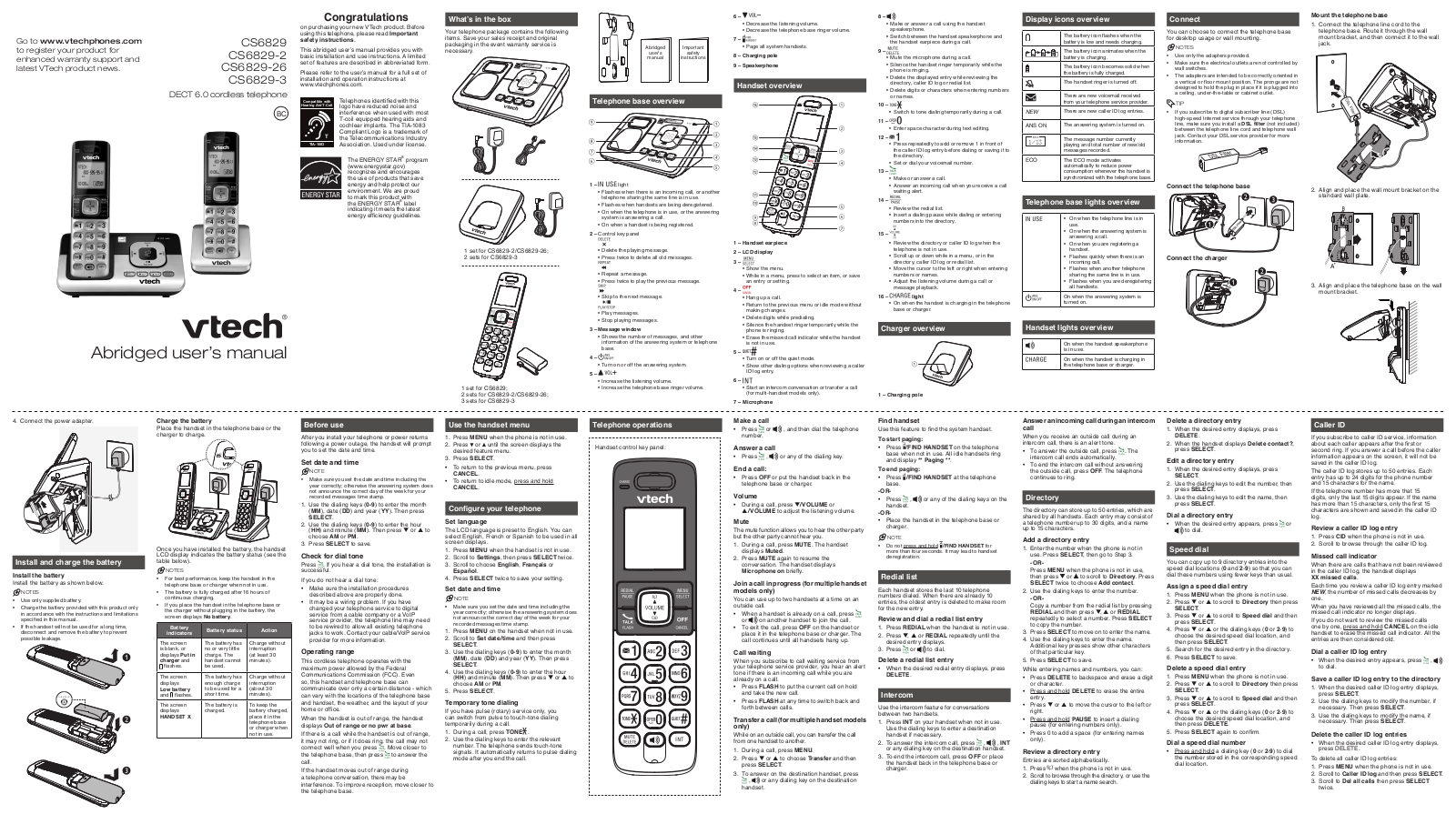VTech CS6829, CS6829-2, CS6829-26, CS6829-3 User Manual