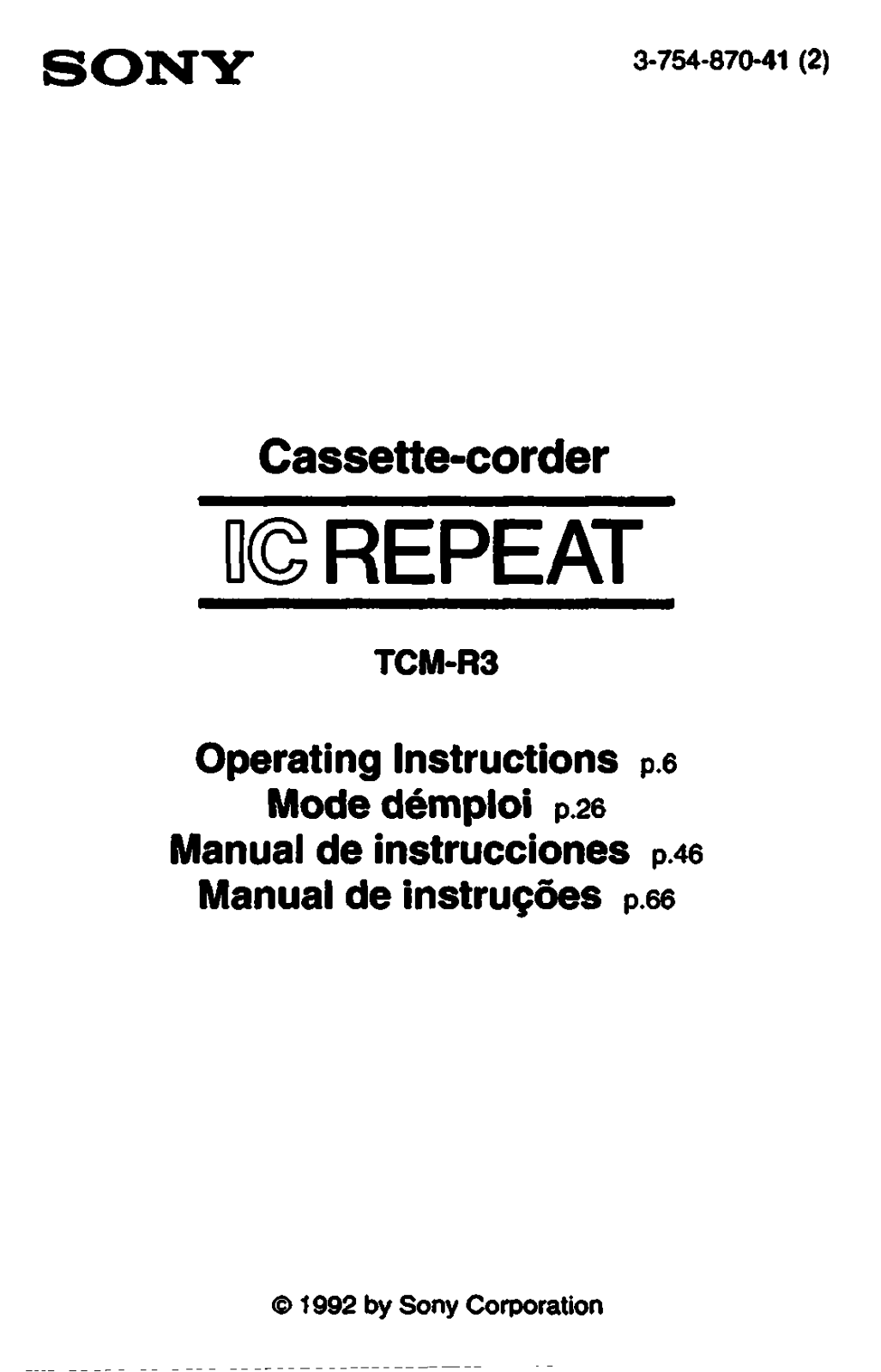 Sony TC-MR3 User Manual