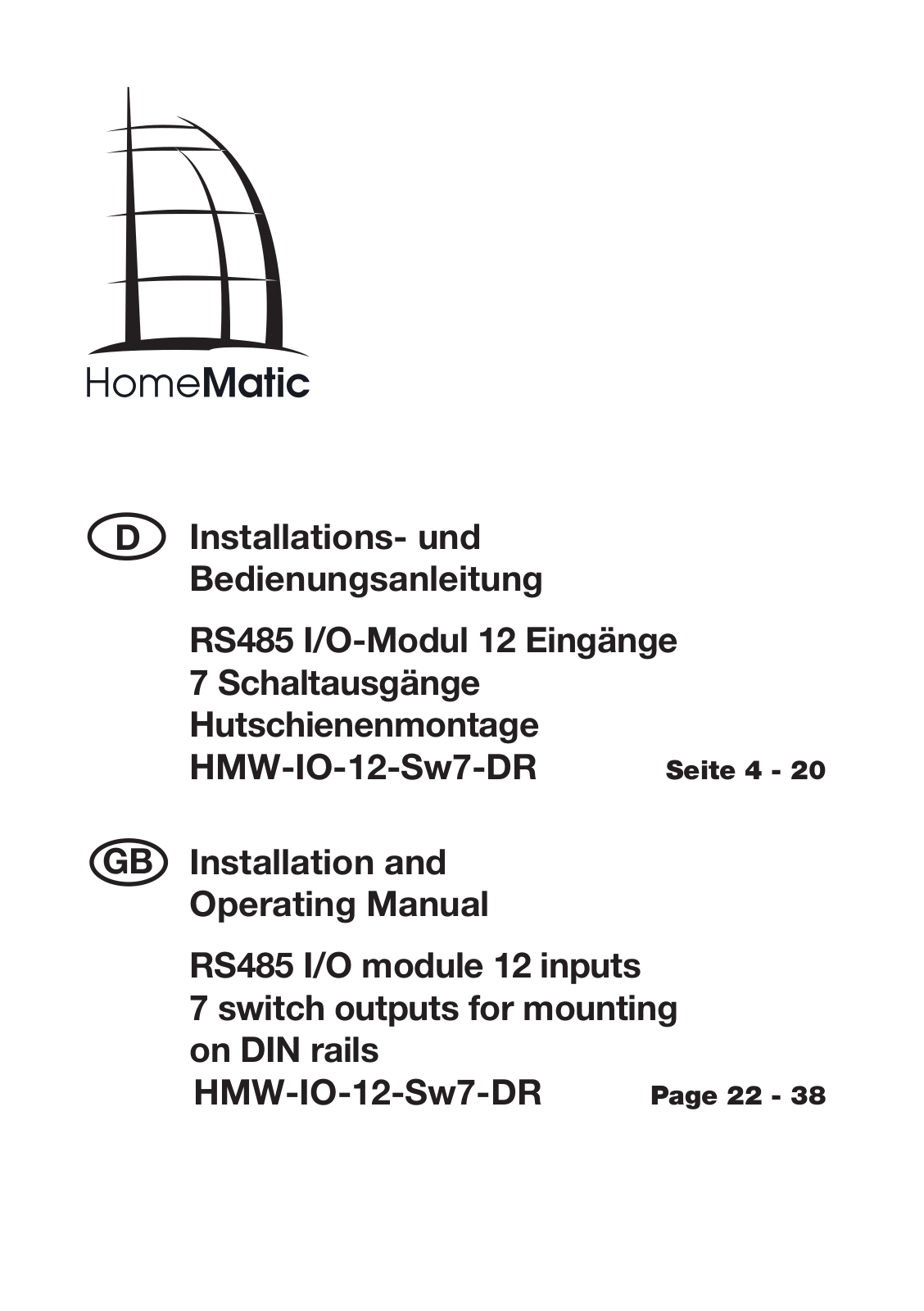 Homematic HMW-IO-12-Sw7-DR Operating Manual