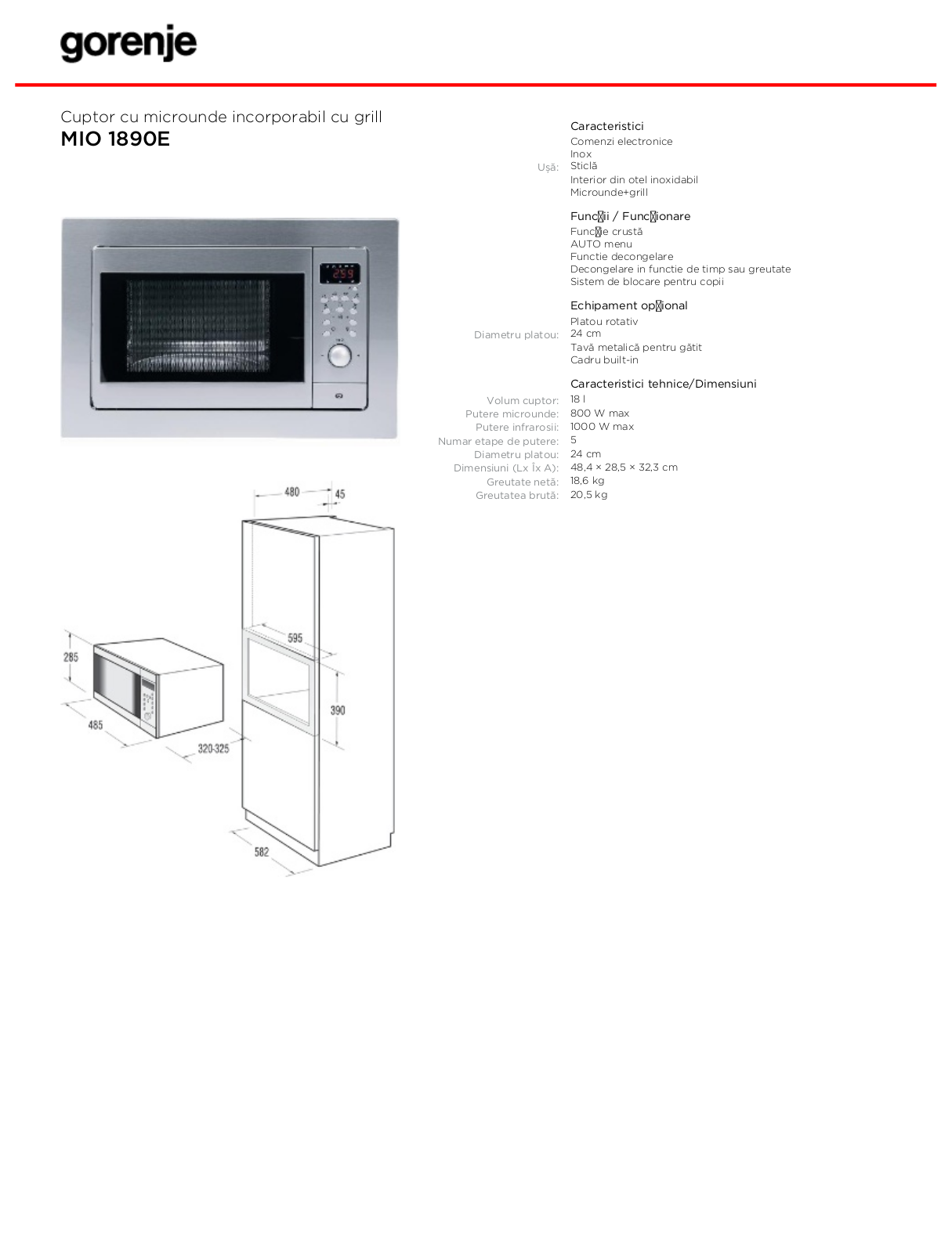 Gorenje MIO 1890E DATASHEET