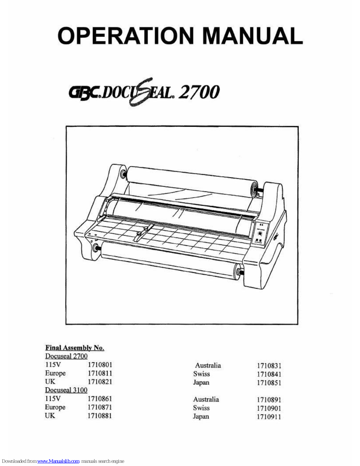 GBC Docuseal 2700, Docuseal 3100 Operation Manual