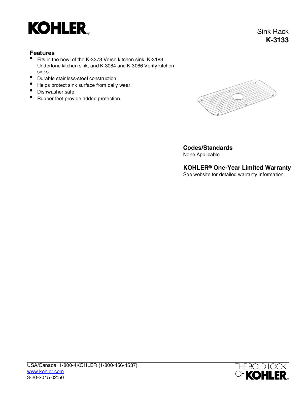 Kohler KOH2791 Specifications - ManualMachine.com