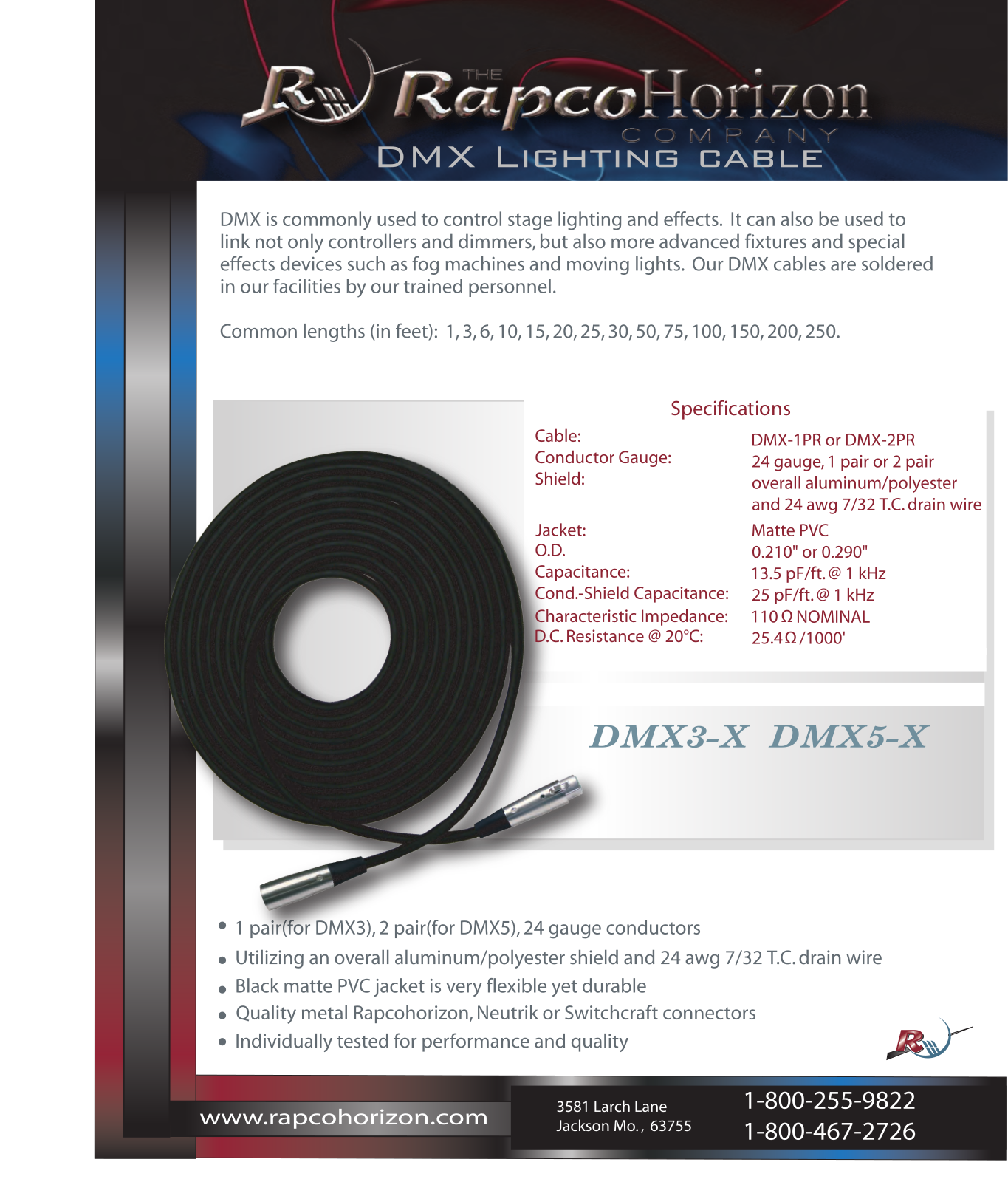 Rapco DMX3-X, DMX5-X Datasheet