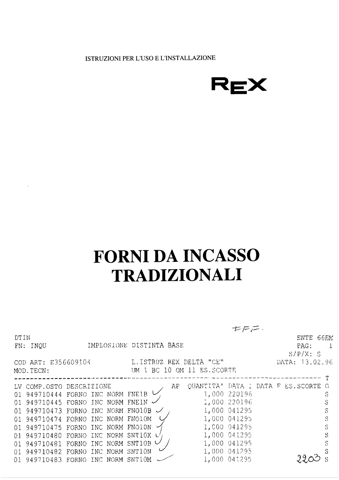 Rex SNT10N, FNO10B, FNO10N, FNO10M, SNT10X Manual