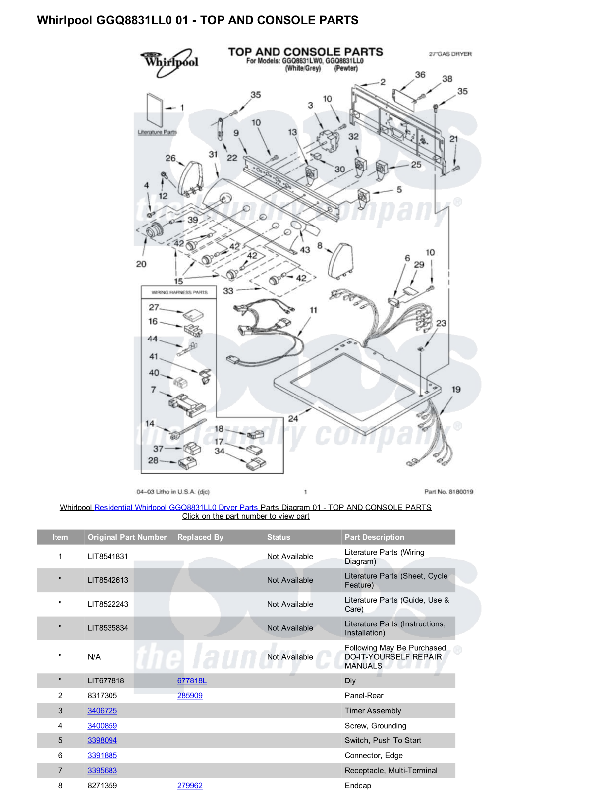 Whirlpool GGQ8831LL0 Parts Diagram