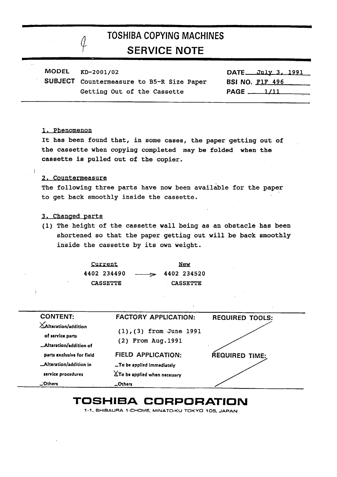 Toshiba f1f496 Service Note