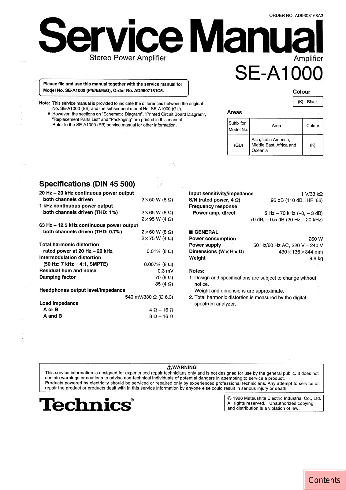 TECHNICS SE-A1000-GU Service Manual