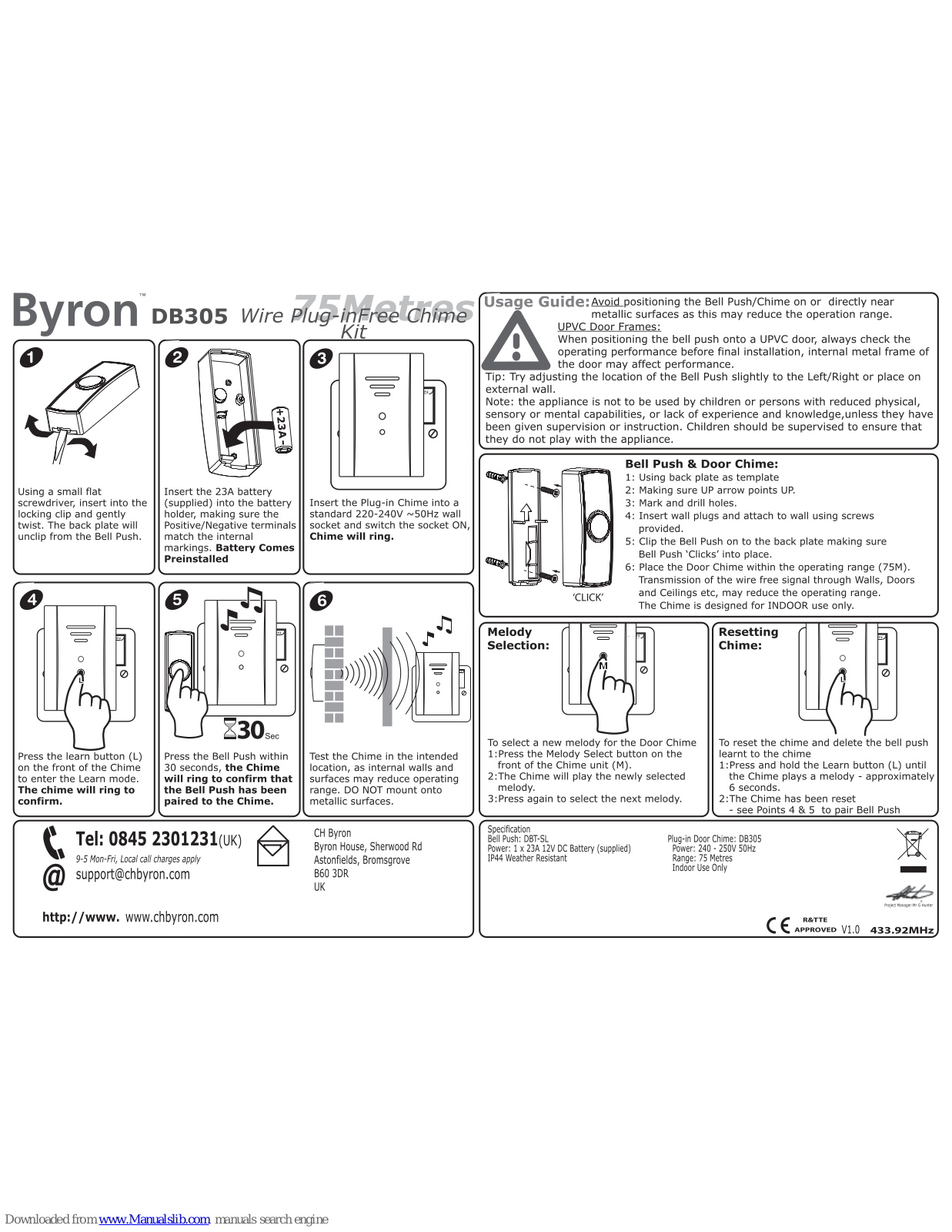 Byron DB305 Installation And Operation Instruction Manual