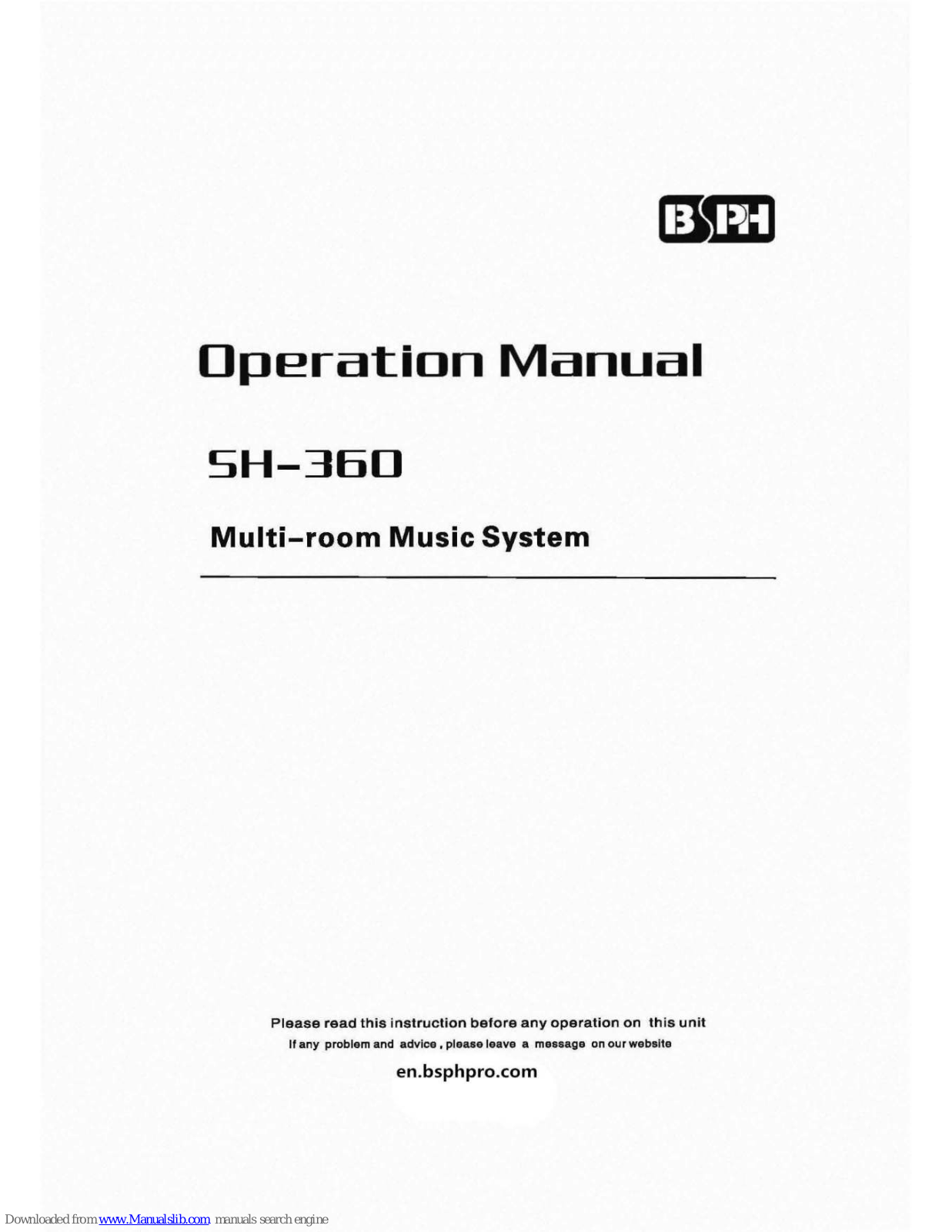BSPH SH-360 Operation Manual - ManualMachine.com