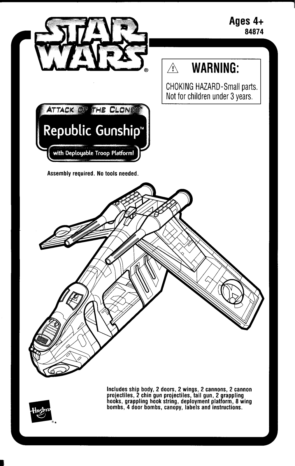 HASBRO Star Wars Attack of the Clones Republic Gunship User Manual