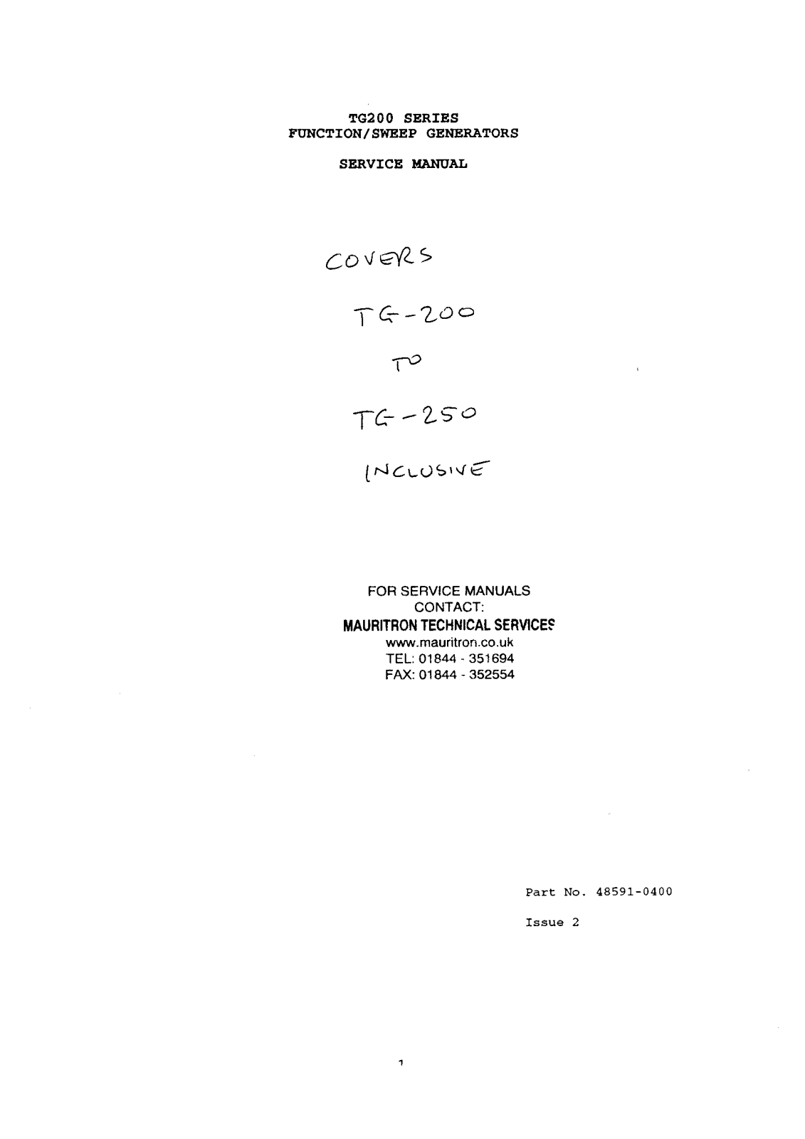 TTI tg200, tg250 schematic