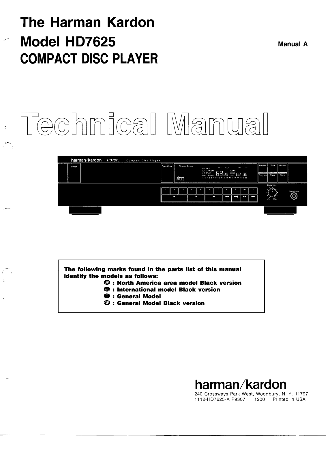 Harman Kardon HD-7625 Service manual