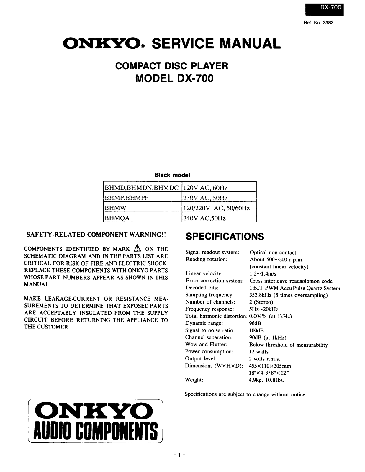 Onkyo DX-700 Service manual